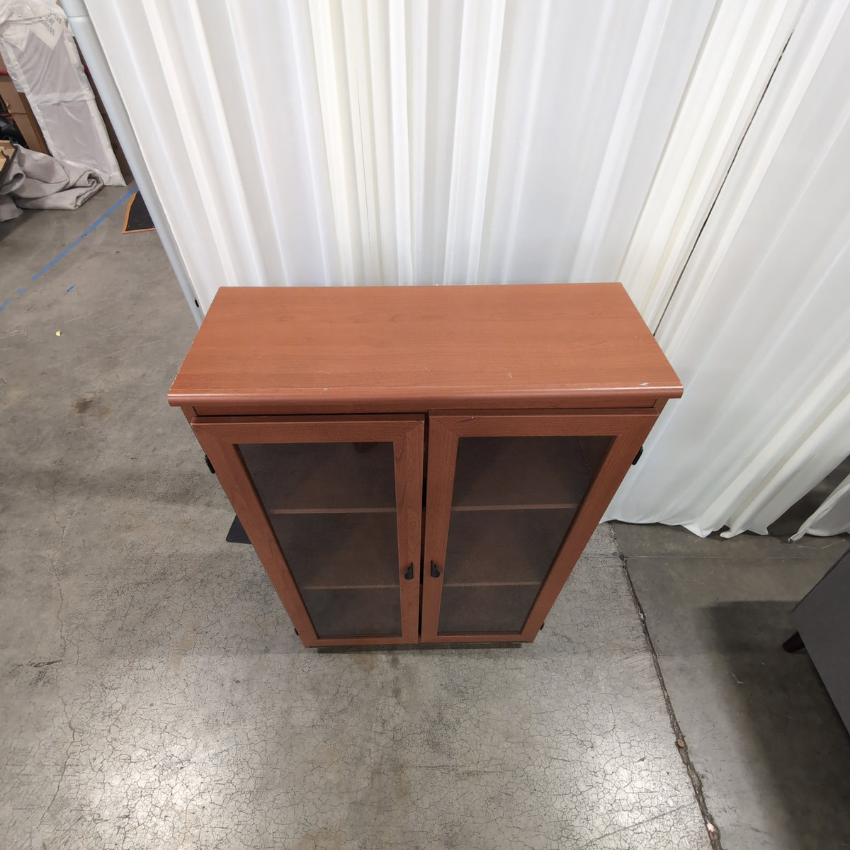 Brown Wood-Toned Two-Door China Cabinet with Glass Doors
