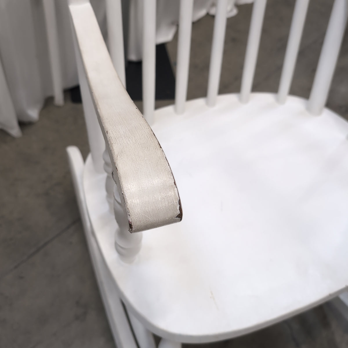 White Spindle Back Rocking Chair in Wood