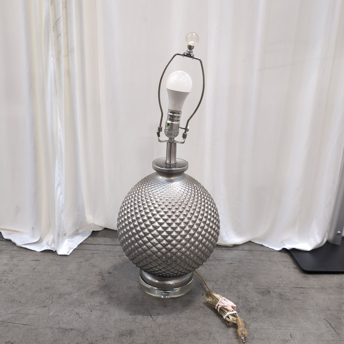 Silver Textured Table Lamp with Diamond Pattern