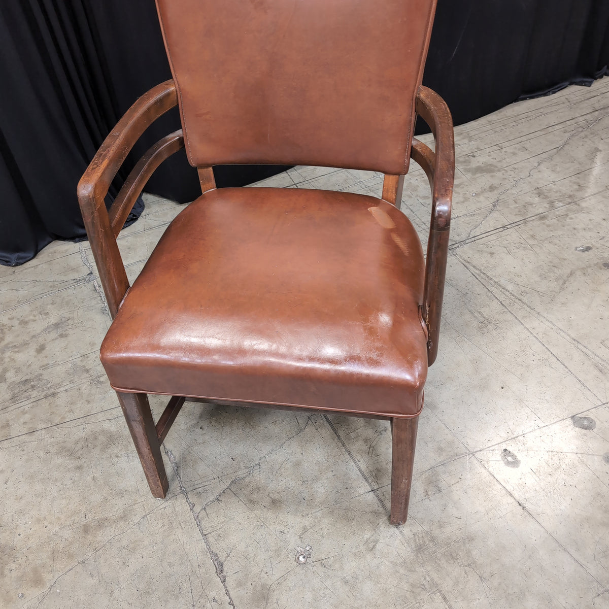 Classic Wood Frame Arm Chair with Brown Upholstery