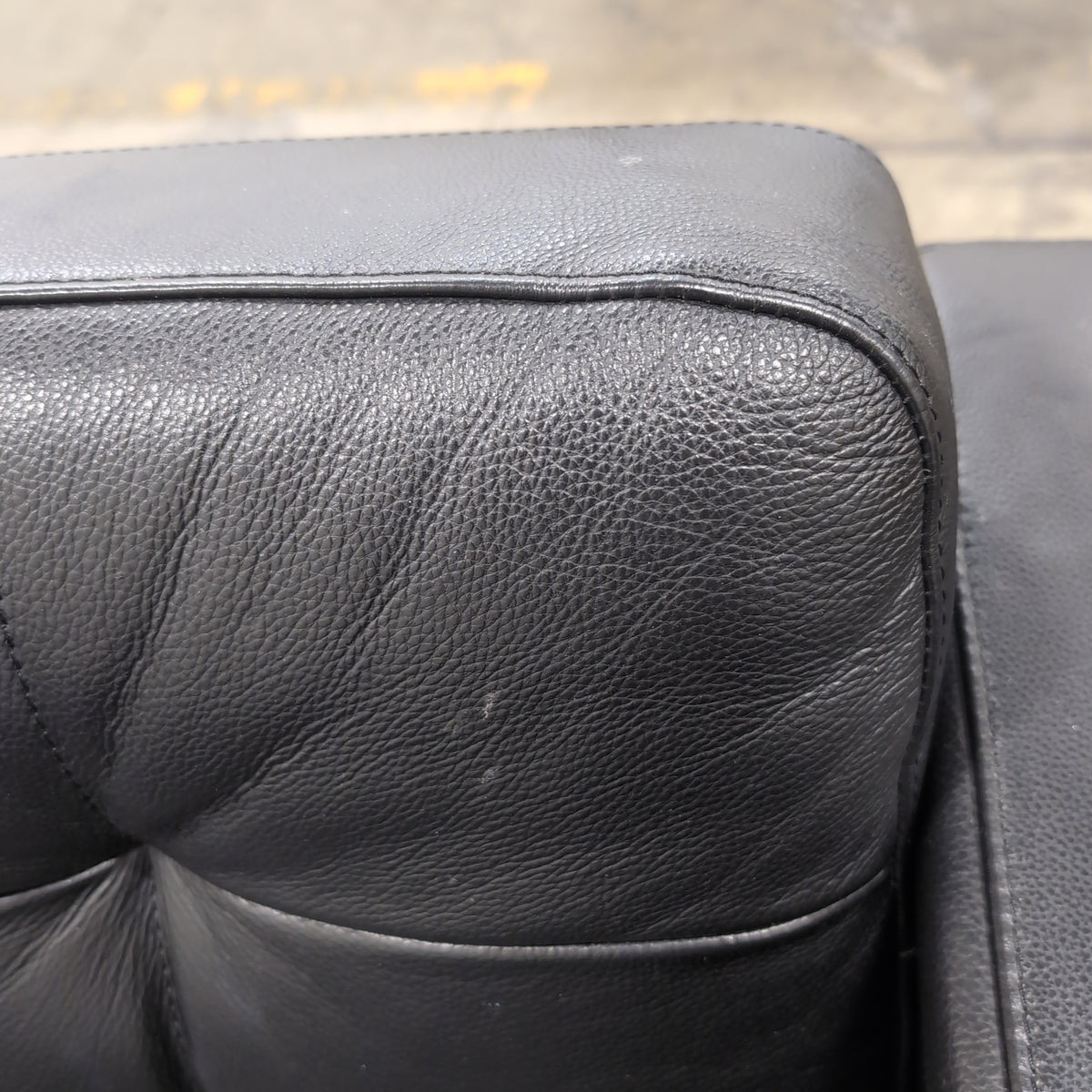 IKEA Tufted Black Leather Couch with Metal Legs