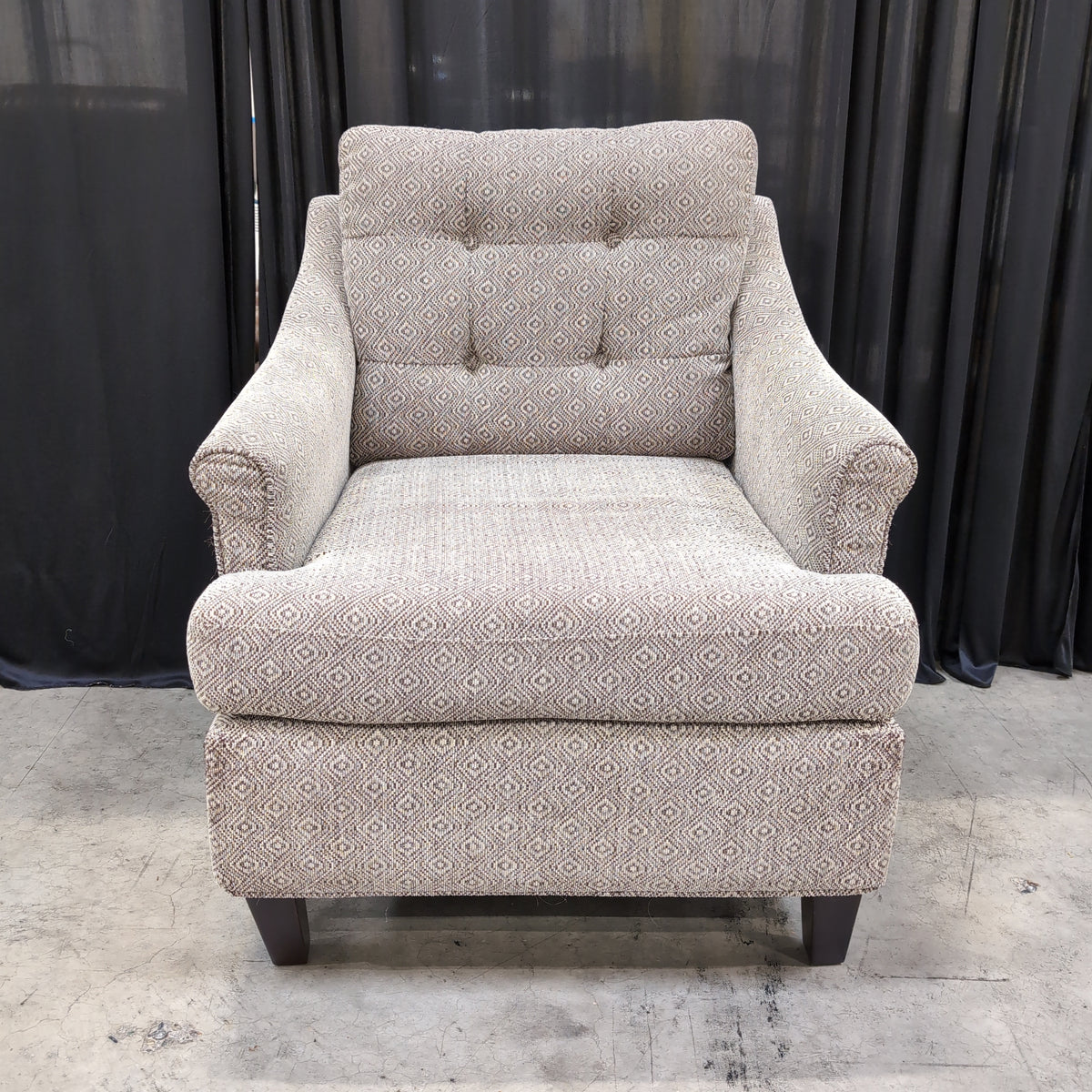 Tufted Beige Diamond Pattern Armchair