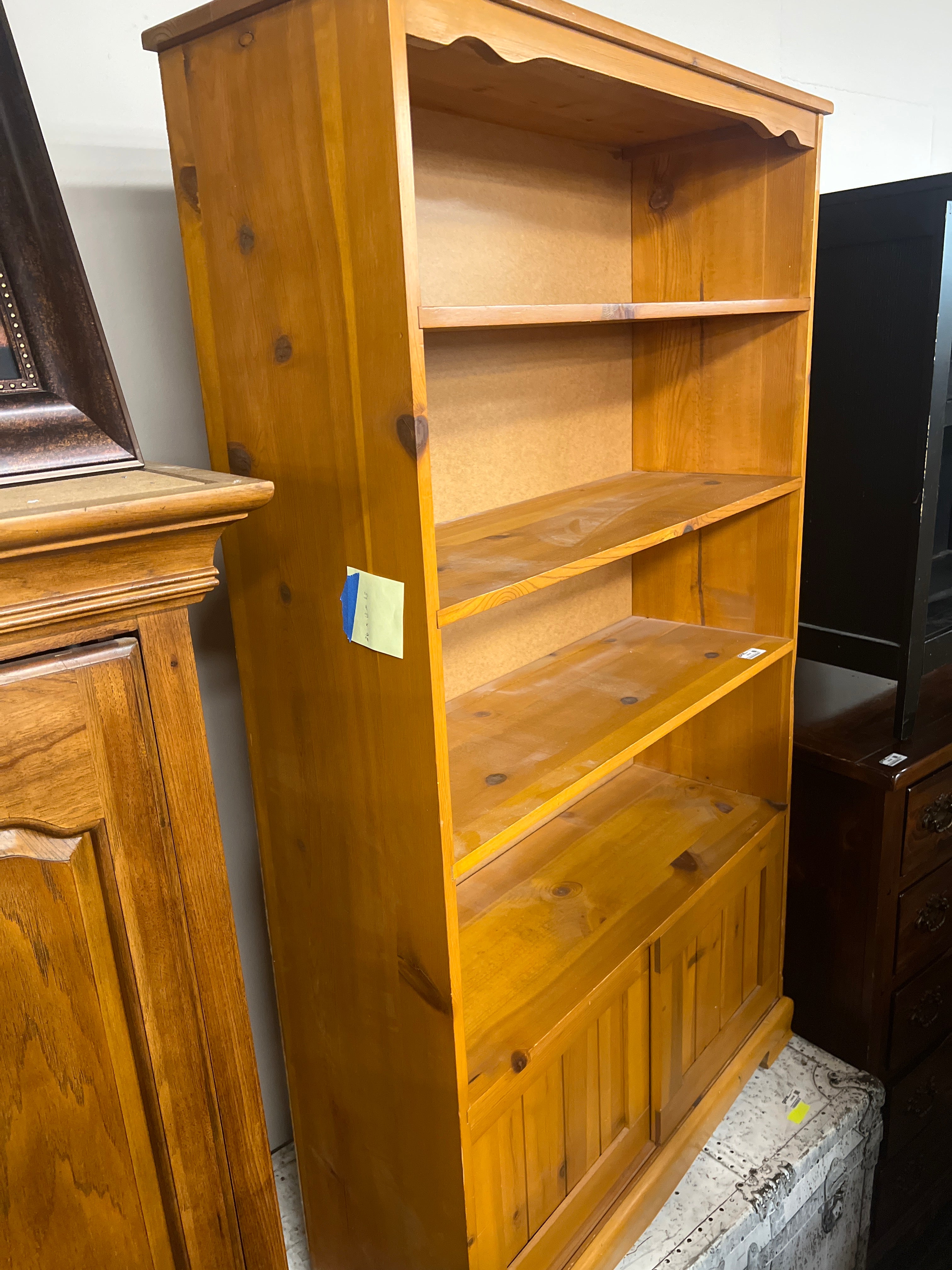 Solid Pine Bookcase with Lower Cabinet Storage