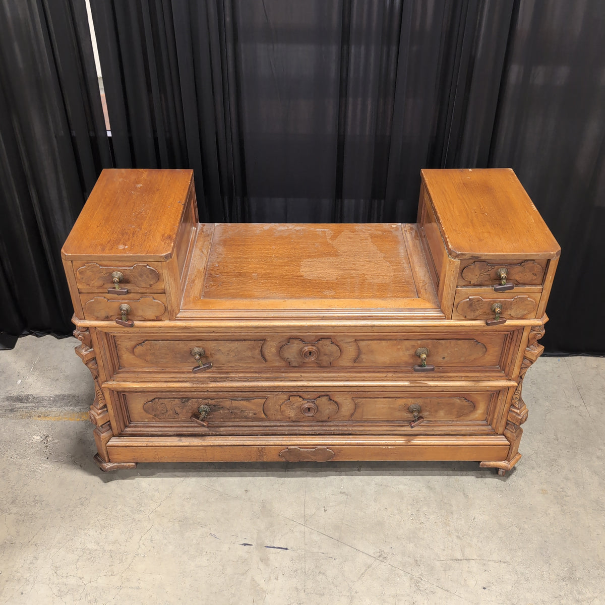 Traditional Carved Wood Vanity in Medium Brown