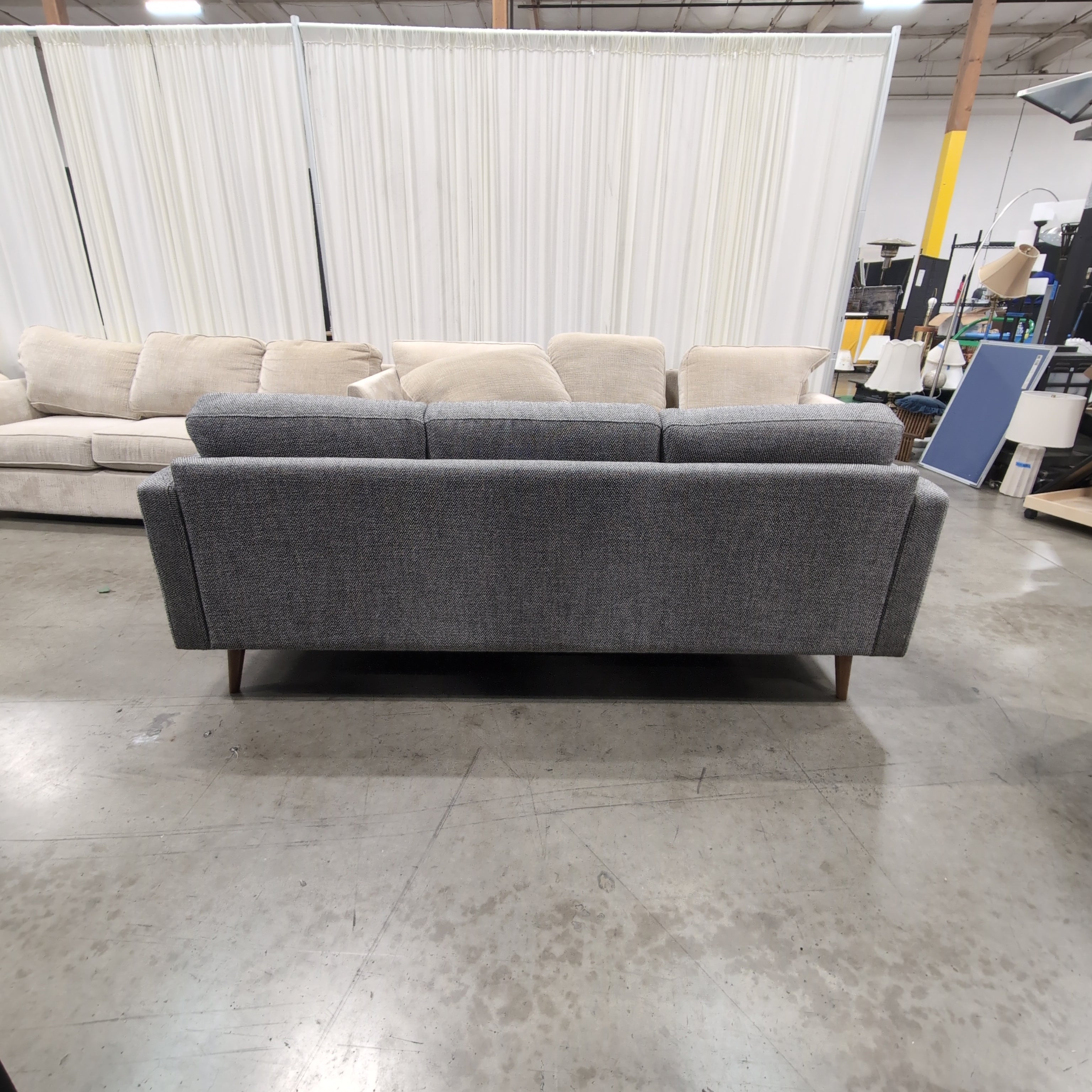 Light Grey Fabric Couch with Tapered Wood Legs