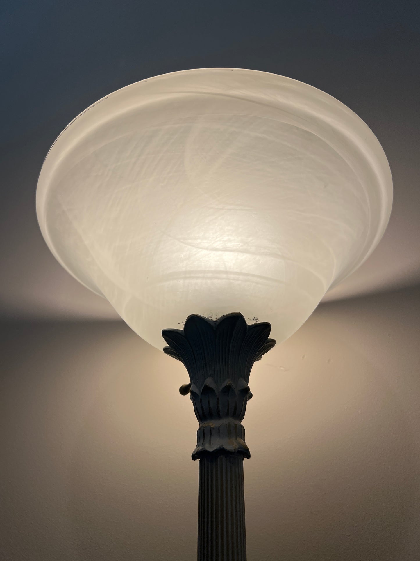 Modern Silver-Tone Torchiere Floor Lamp with Frosted Shade