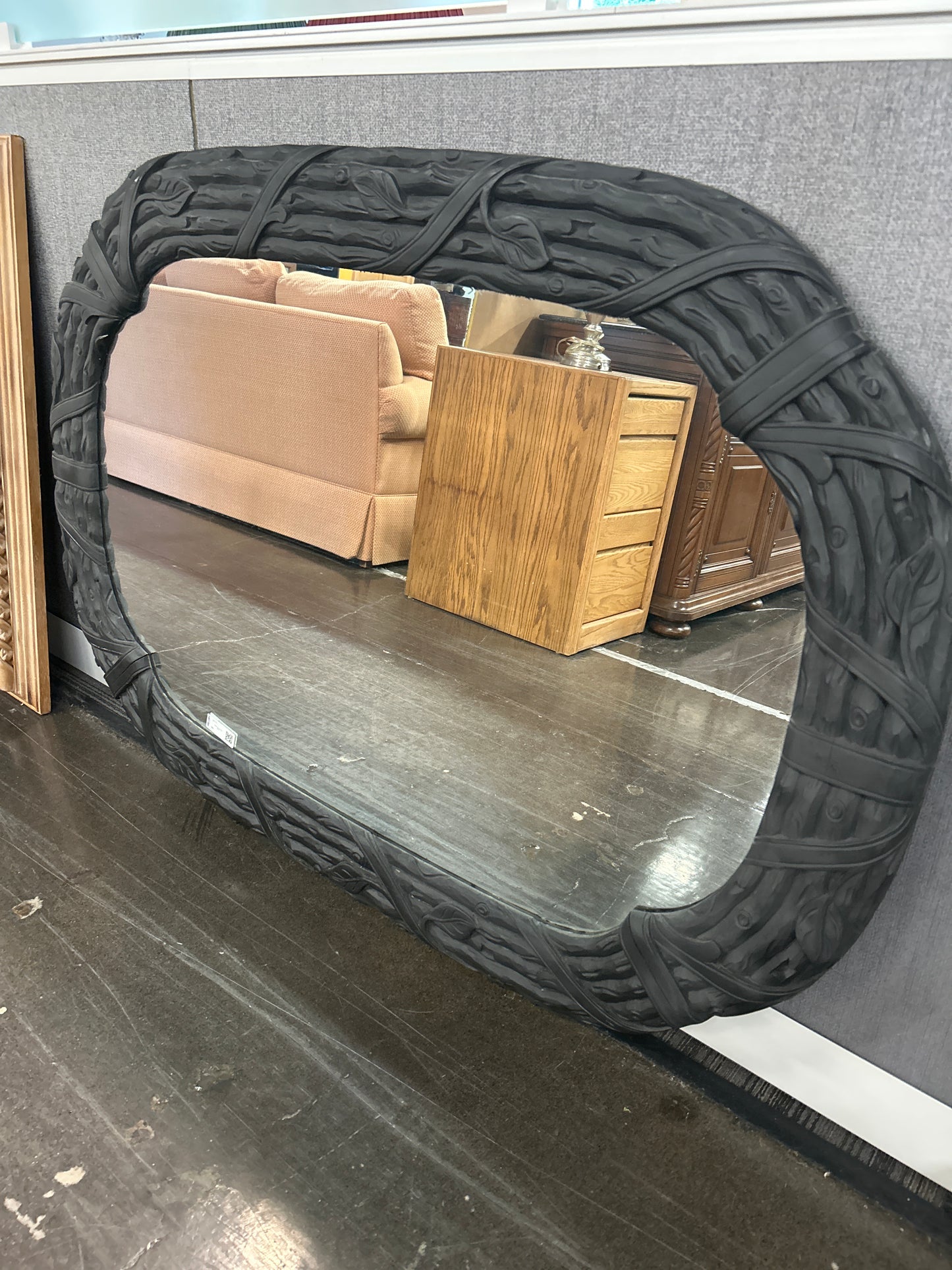 Black Textured Oval Mirror