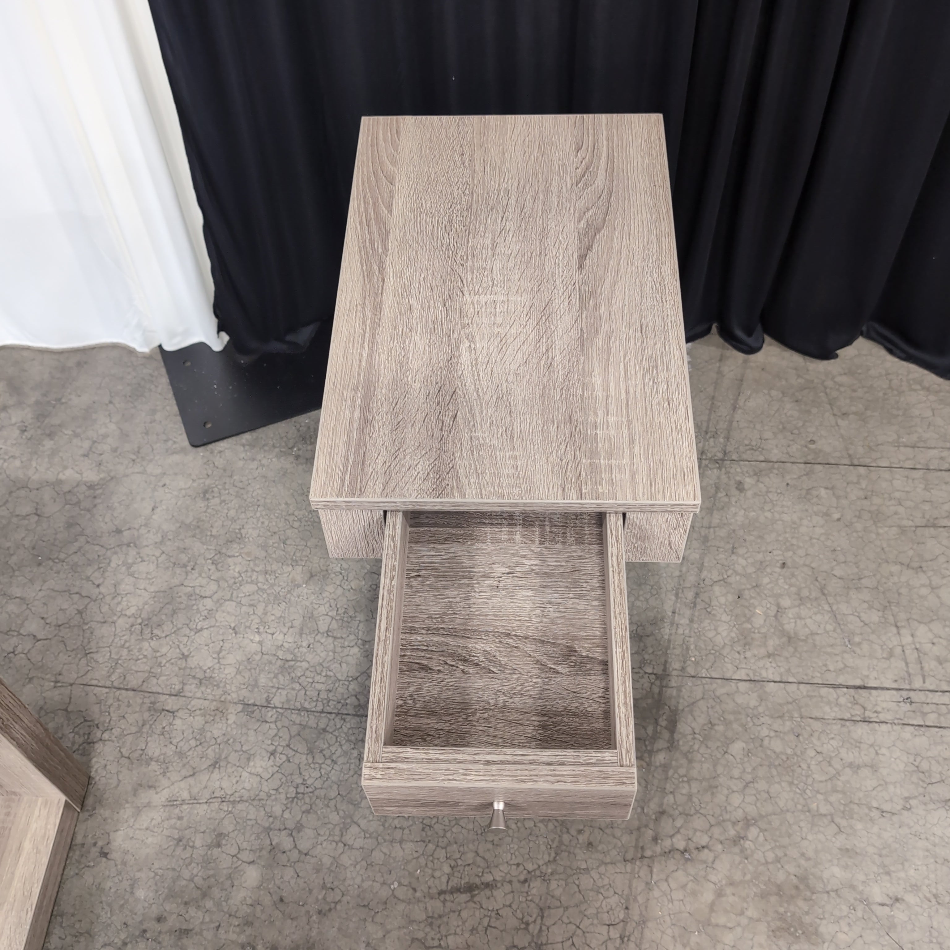 Light Brown Wood-Look Tiered Nightstand with Drawer