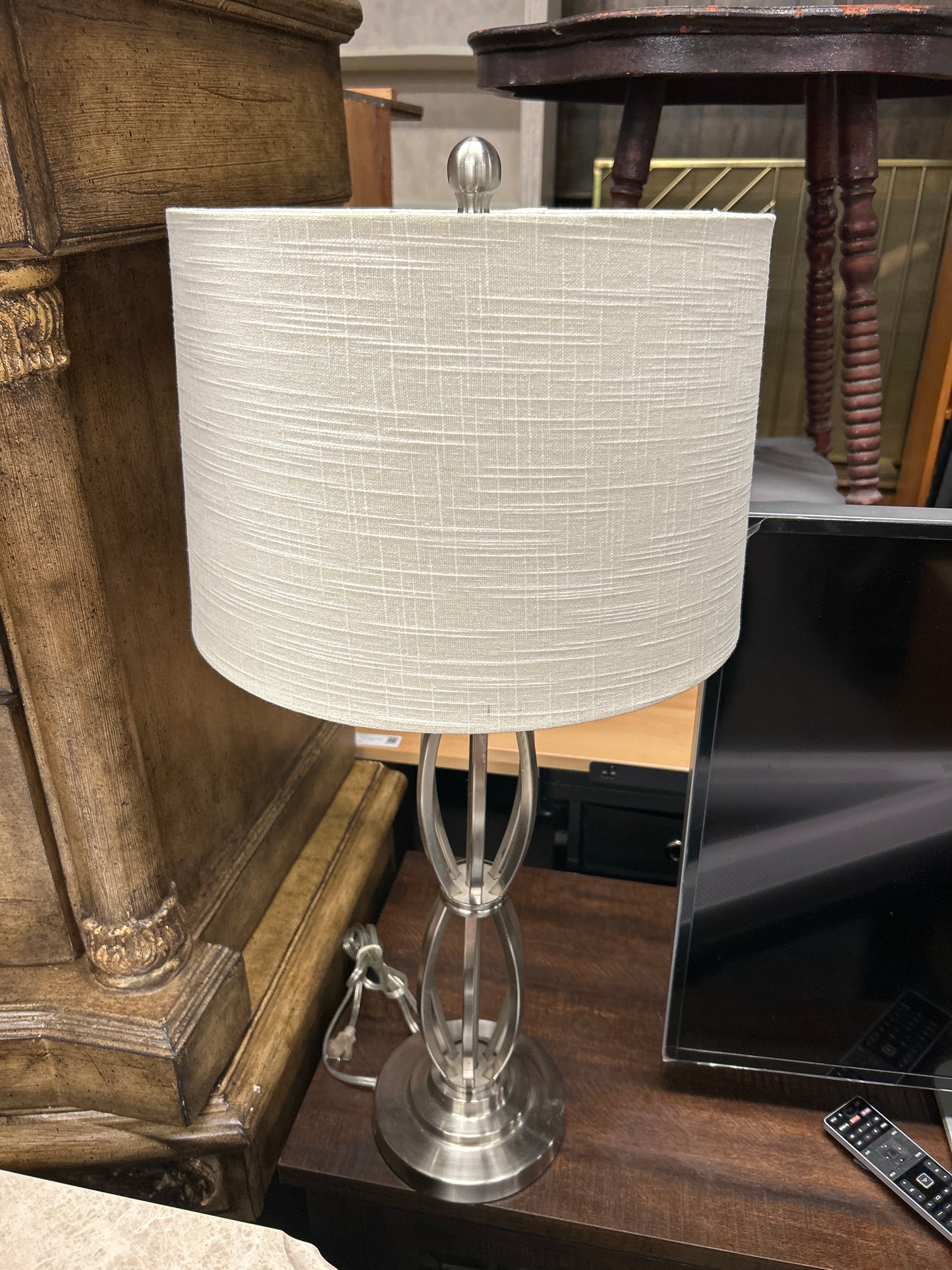 Silver Table Lamp with Oblong Curved