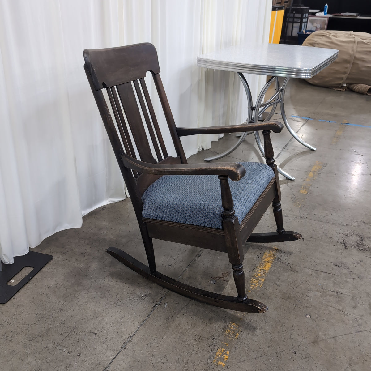 Dark Wood Traditional Rocking Chair with Blue Upholstery