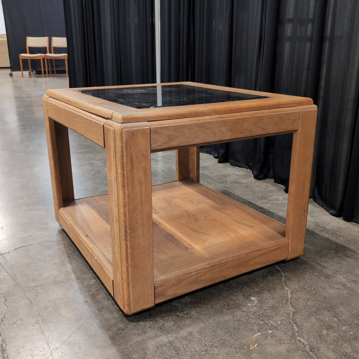 Light Brown Wood End Table with Glass Top