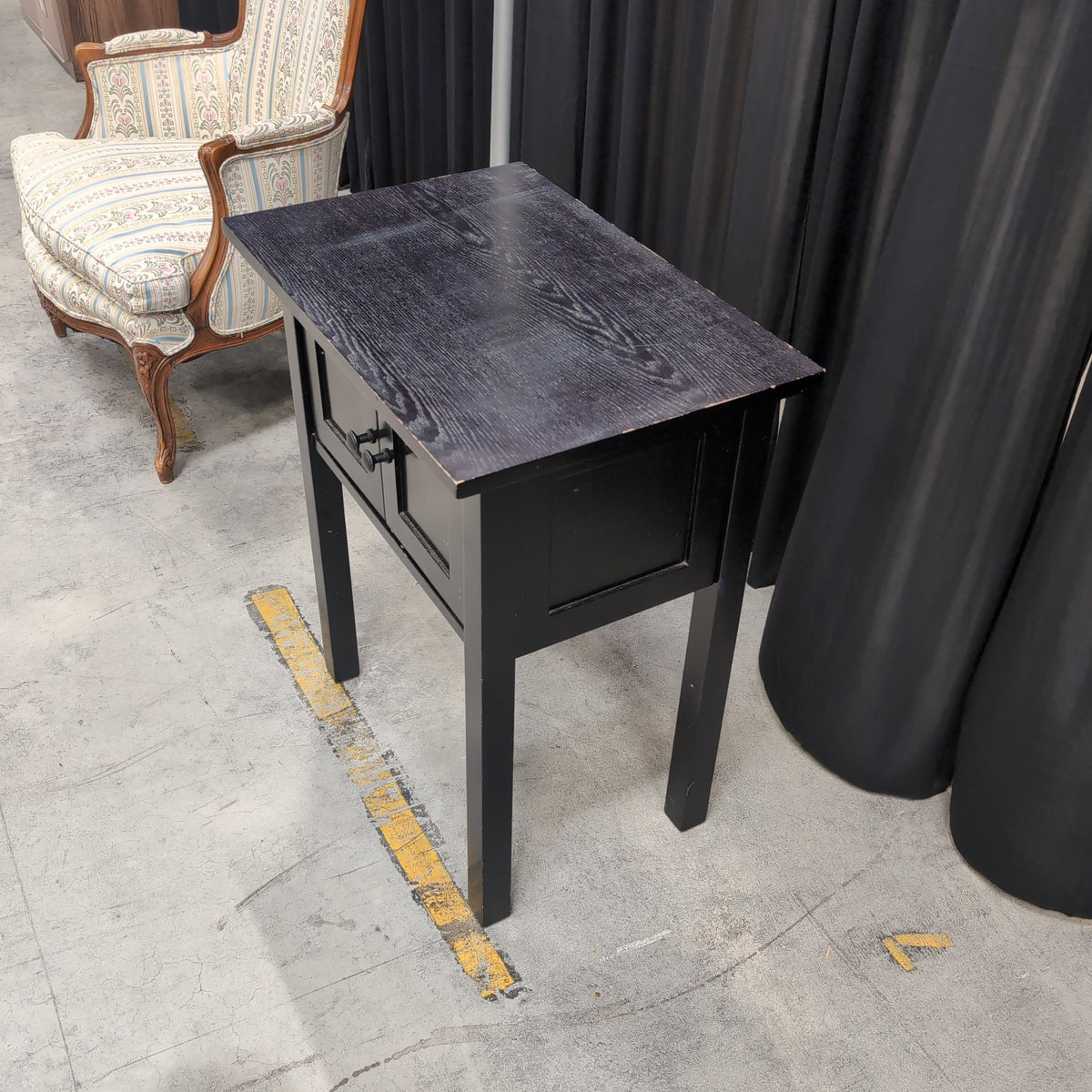 Black Finish Wood End Table with a Single Drawer