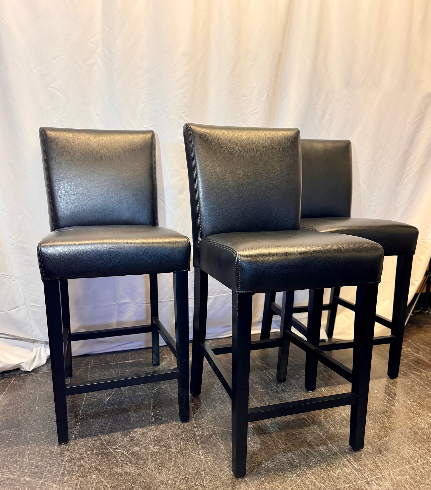 Crate and Barrel: Lowe Onyx Leather Counter Stool with Ebony Wood Legs (Three Available)