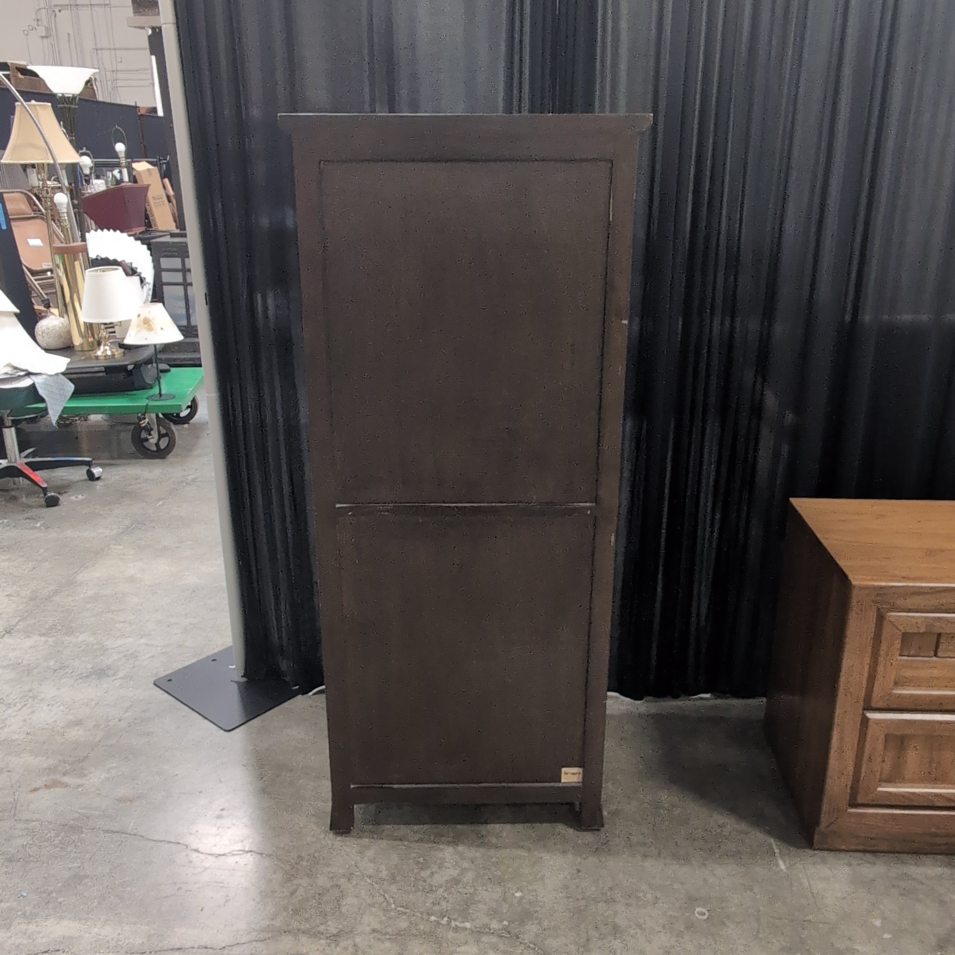 Dark Brown Wood Five-Drawer Dresser with Carved Top