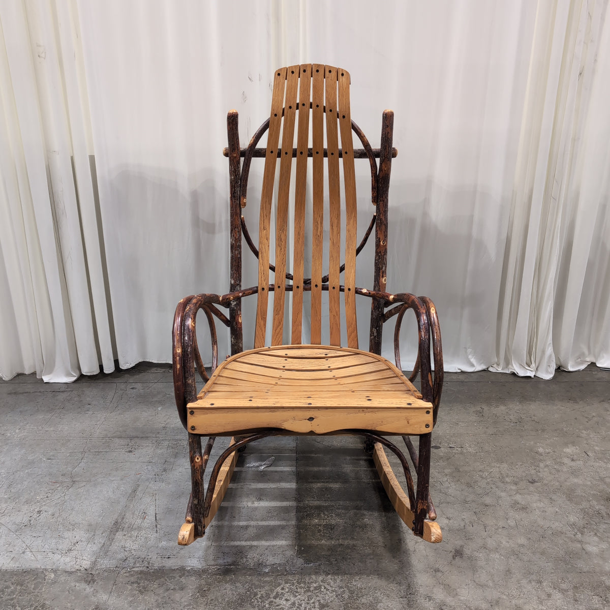 Rustic Bentwood Slatted Wood Rocking Chair