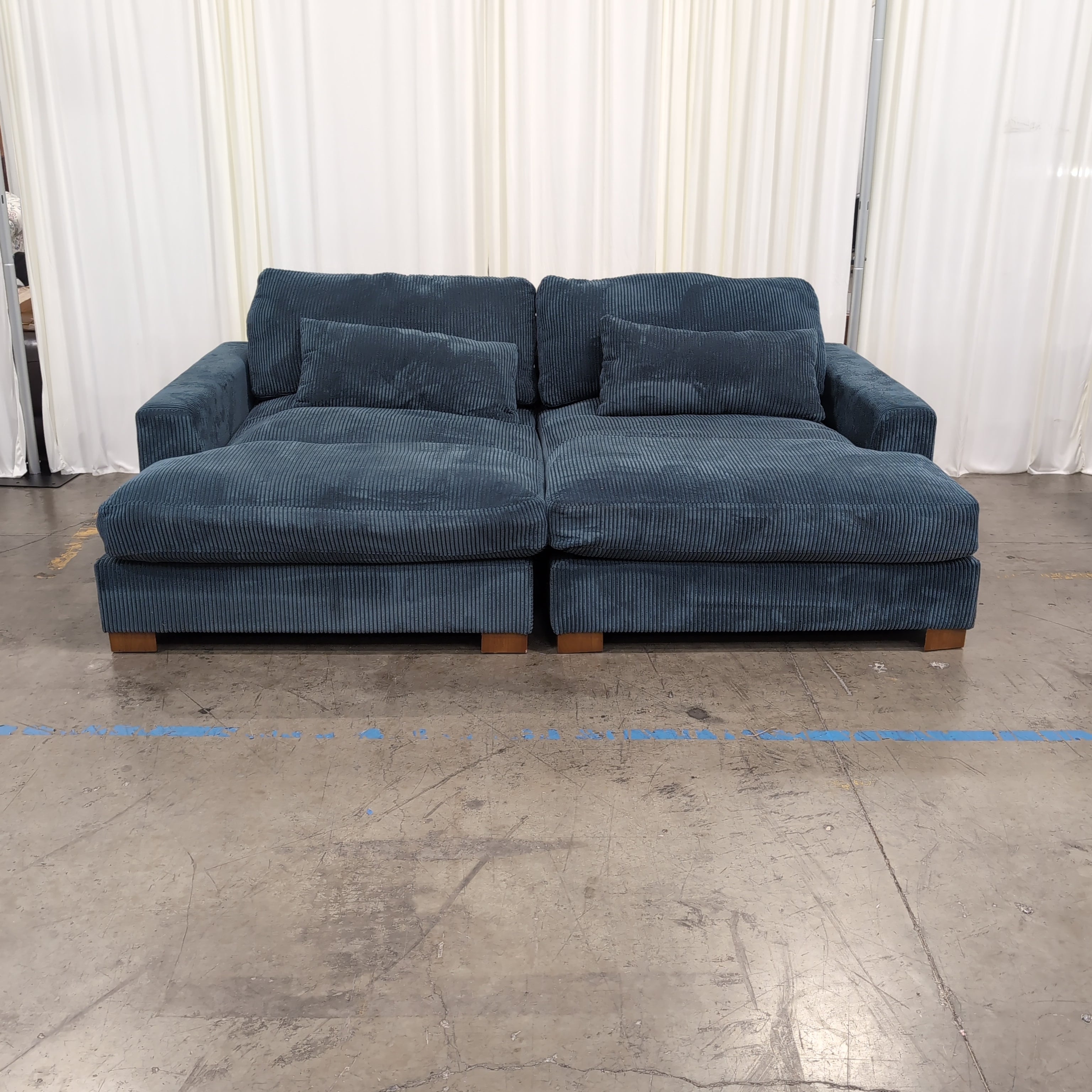 Deep Blue Corduroy L-Shaped Sectional Couch