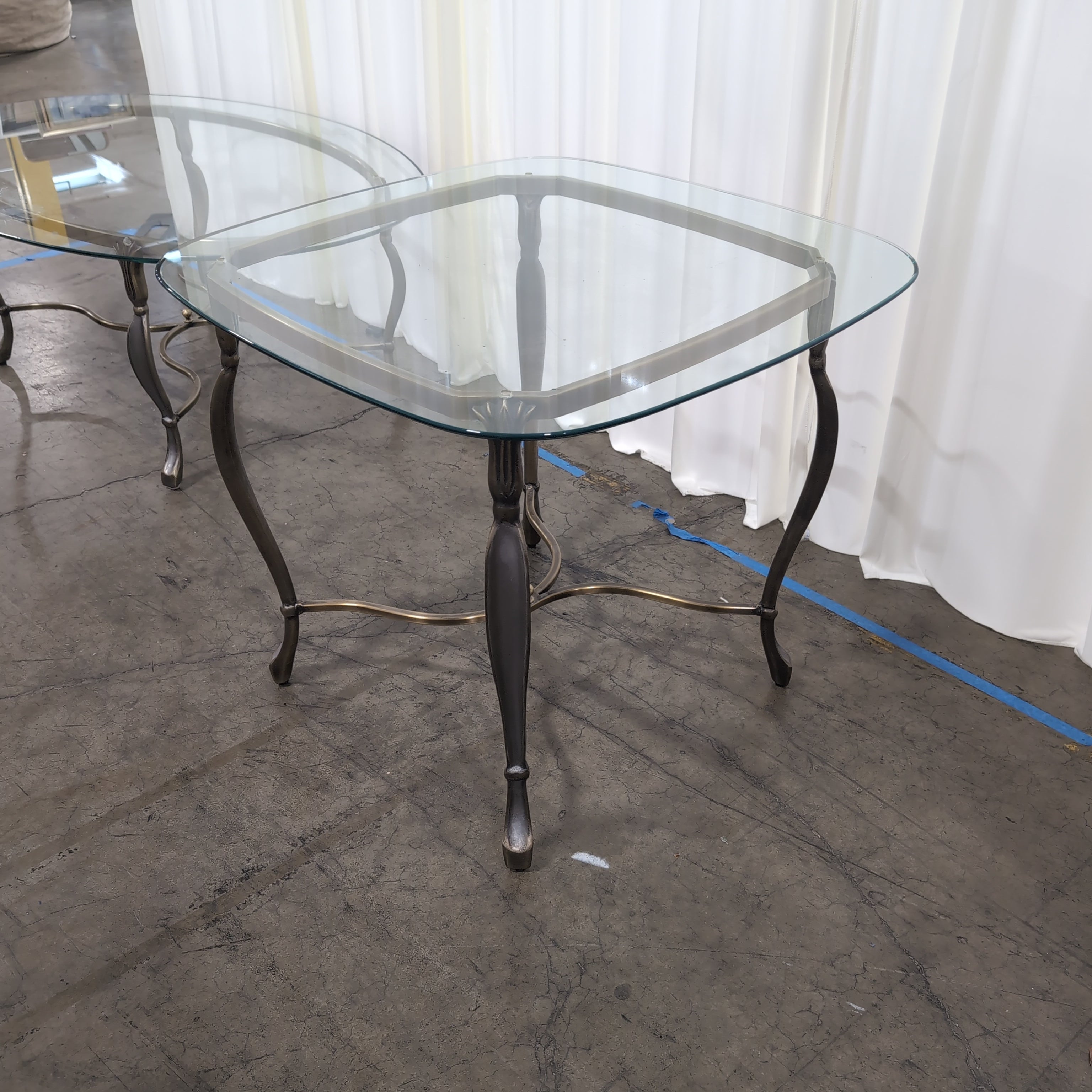 Octagonal Glass Top End Table with Brass Frame