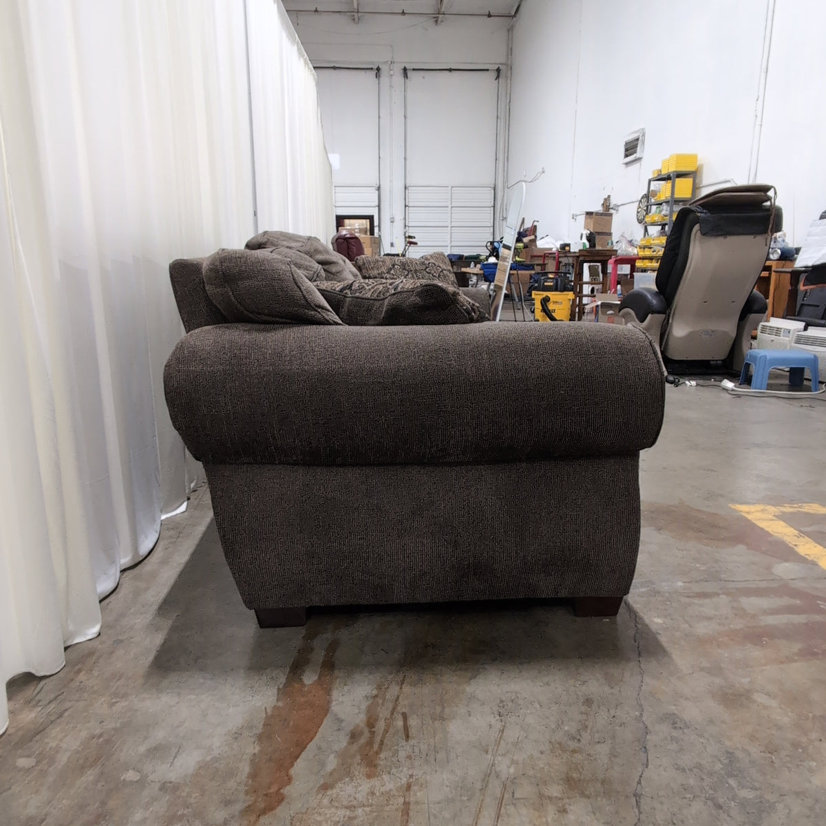 Textured Charcoal Fabric Couch with Rolled Arms