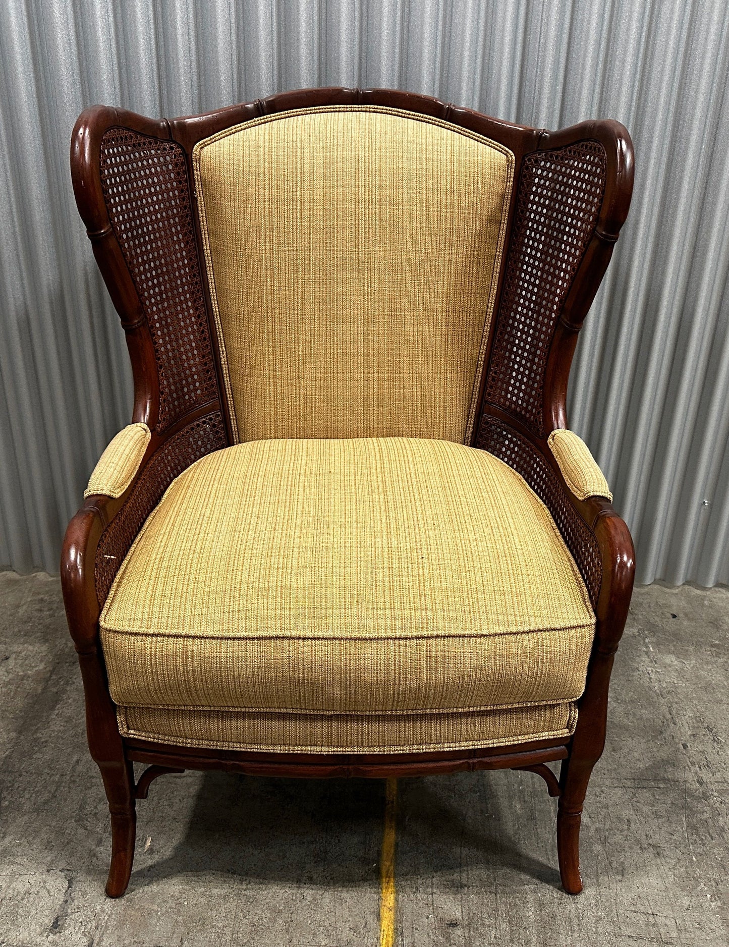 Ethan Allen Wicker and Bamboo Winged Chair