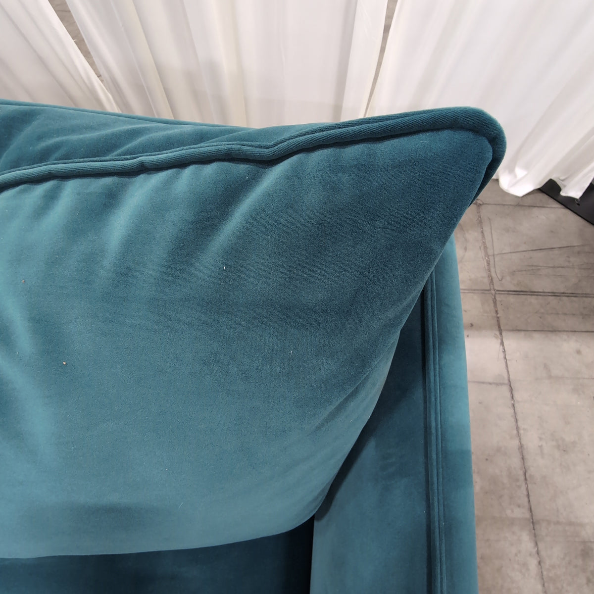Vinceza Home Designs-Modern Teal Velvet Couch with Wood Base