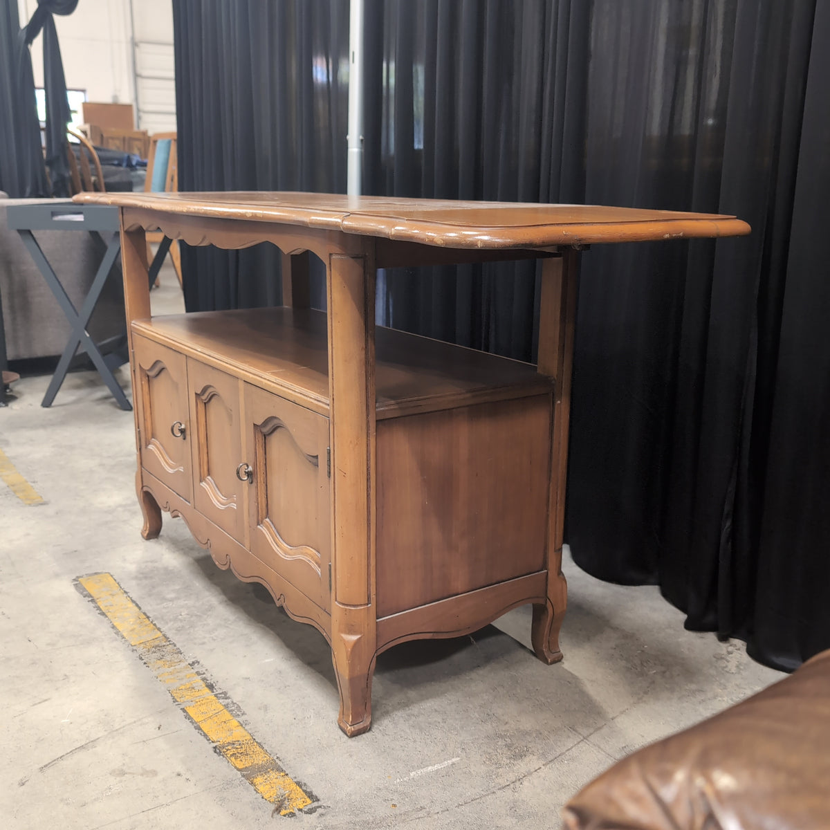 French Provincial Wood TV Stand with Drop-Leaf Sides
