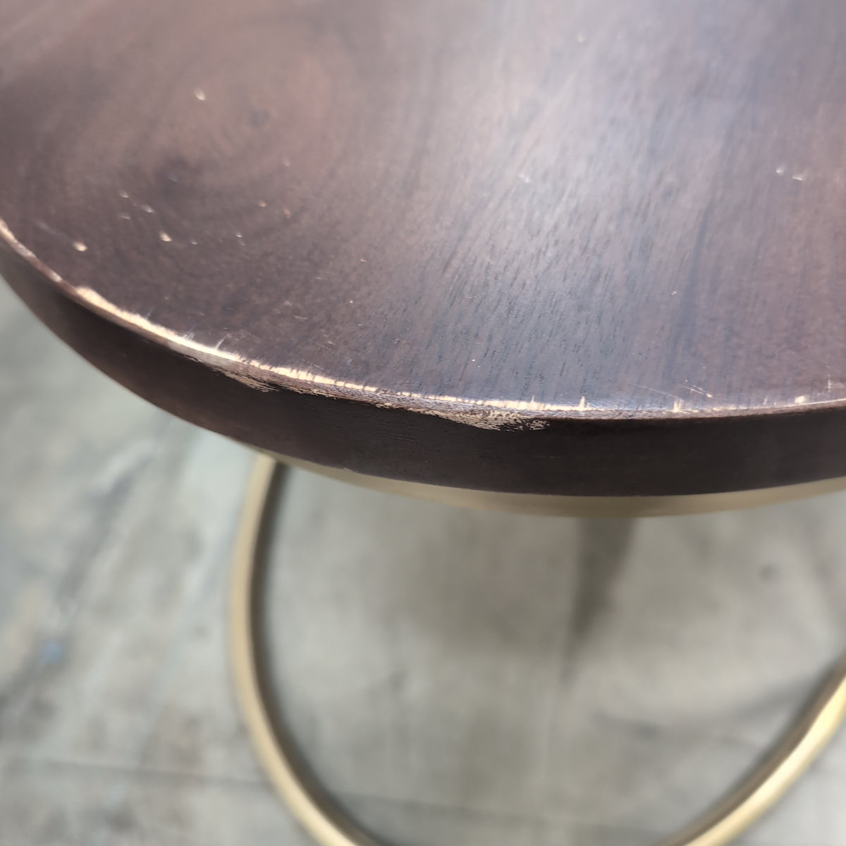 Oval Dark Wood Coffee Table with Gold Metal Base