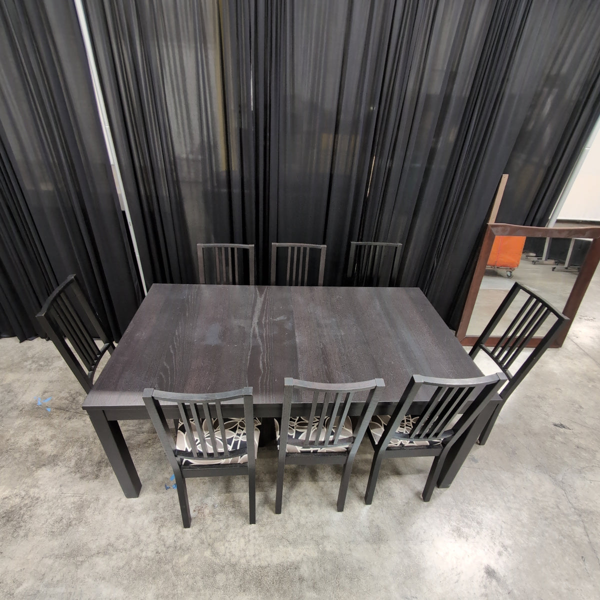 IKEA-Modern Black Wood Dining Table with Slatted Chairs