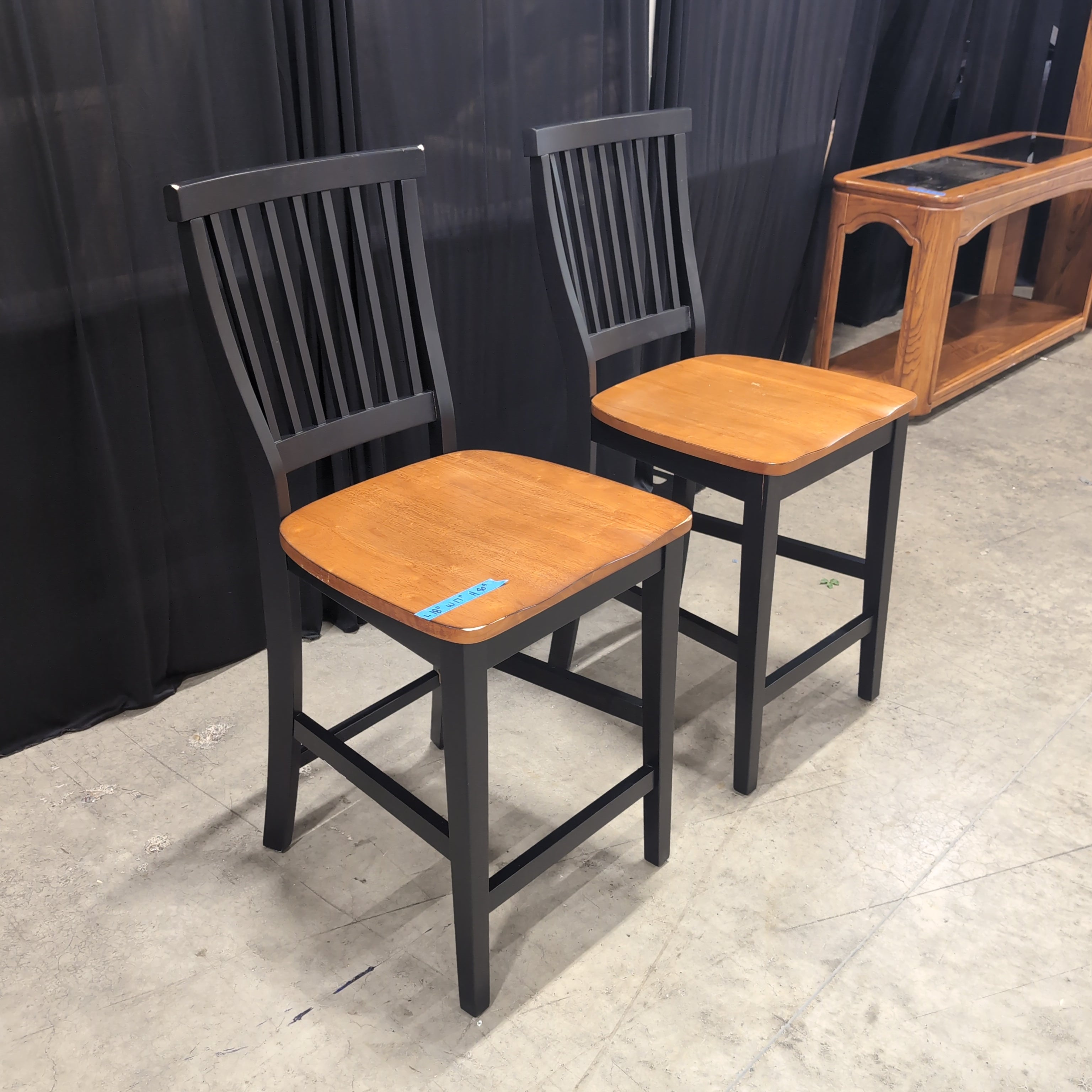 Black Wood Slat Back Bar Stool with Wood Seat