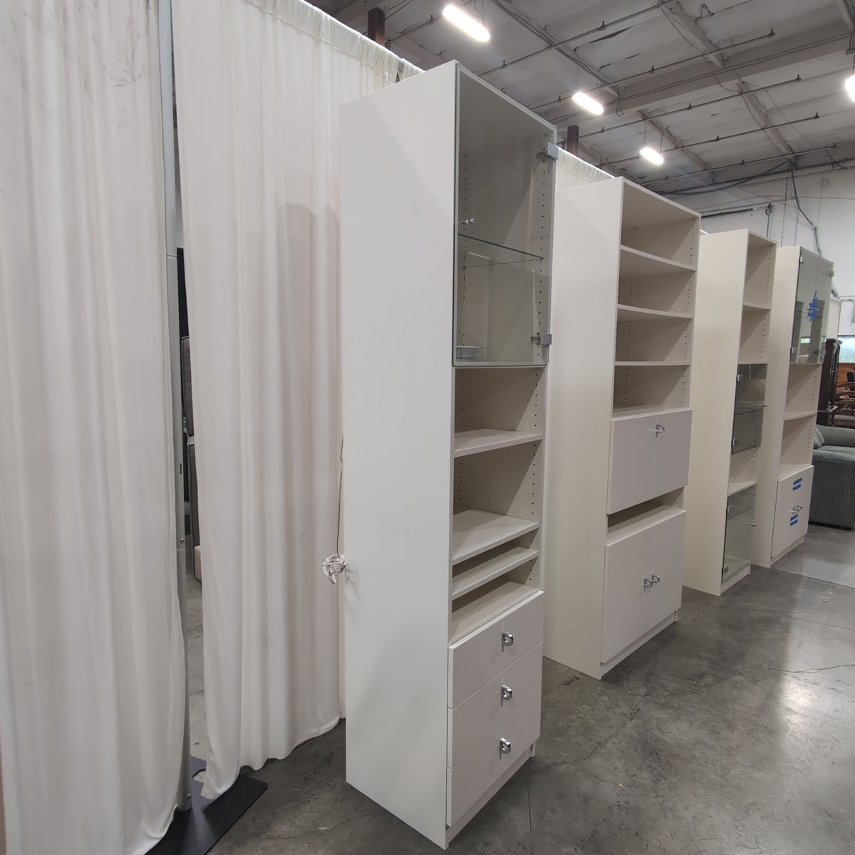 Light Grey China Cabinet with Glass Door and Drawers