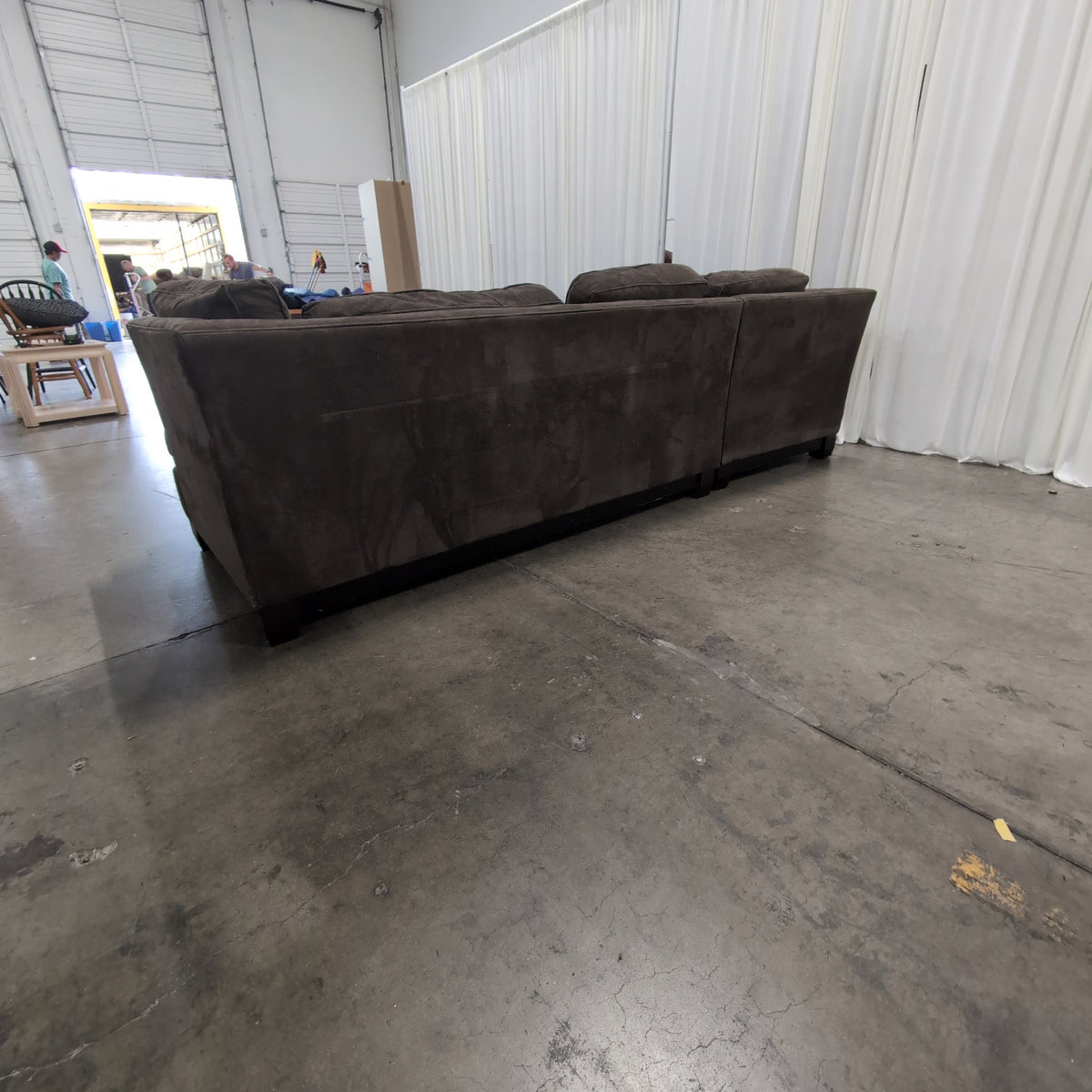Dark Brown Microfiber L-Shaped Sectional Couch with Tufted Seats