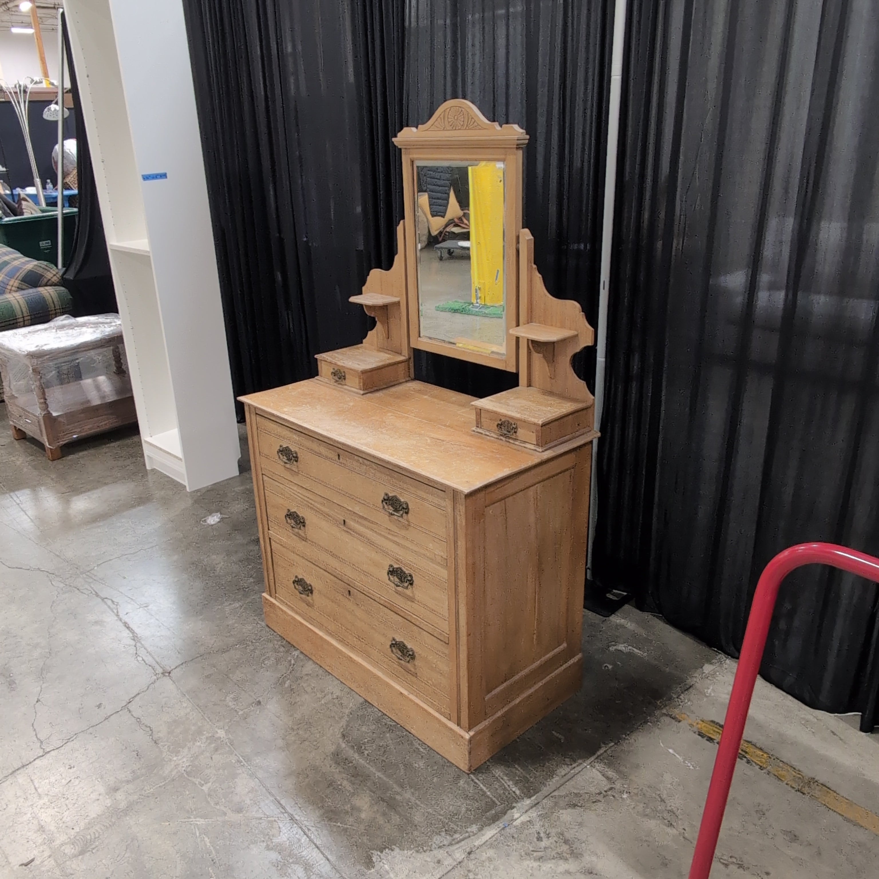 Vintage Light Wood Dresser with Mirror