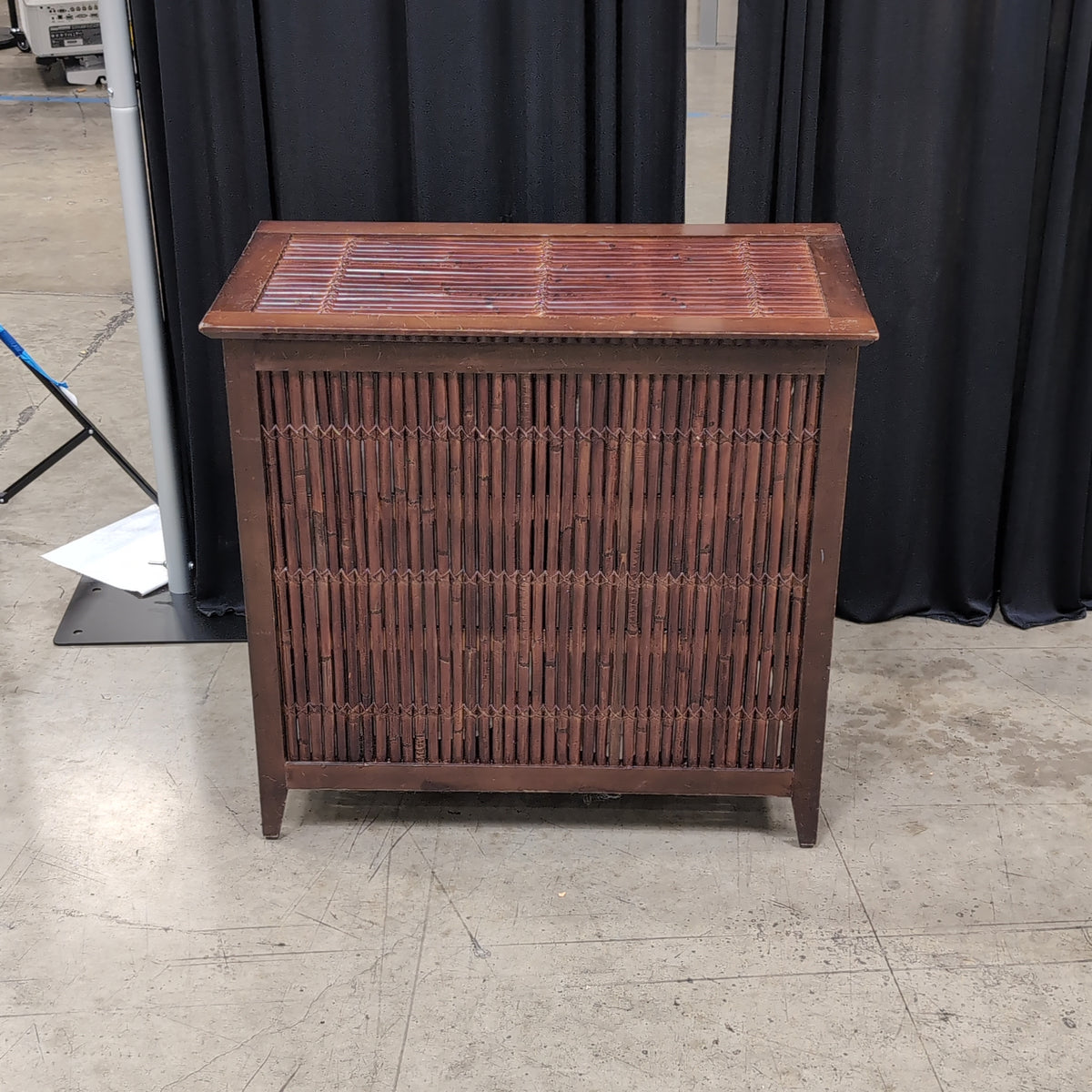Pier 1 Imports- Dark Brown Wood Laundry Hamper with Bamboo Slats