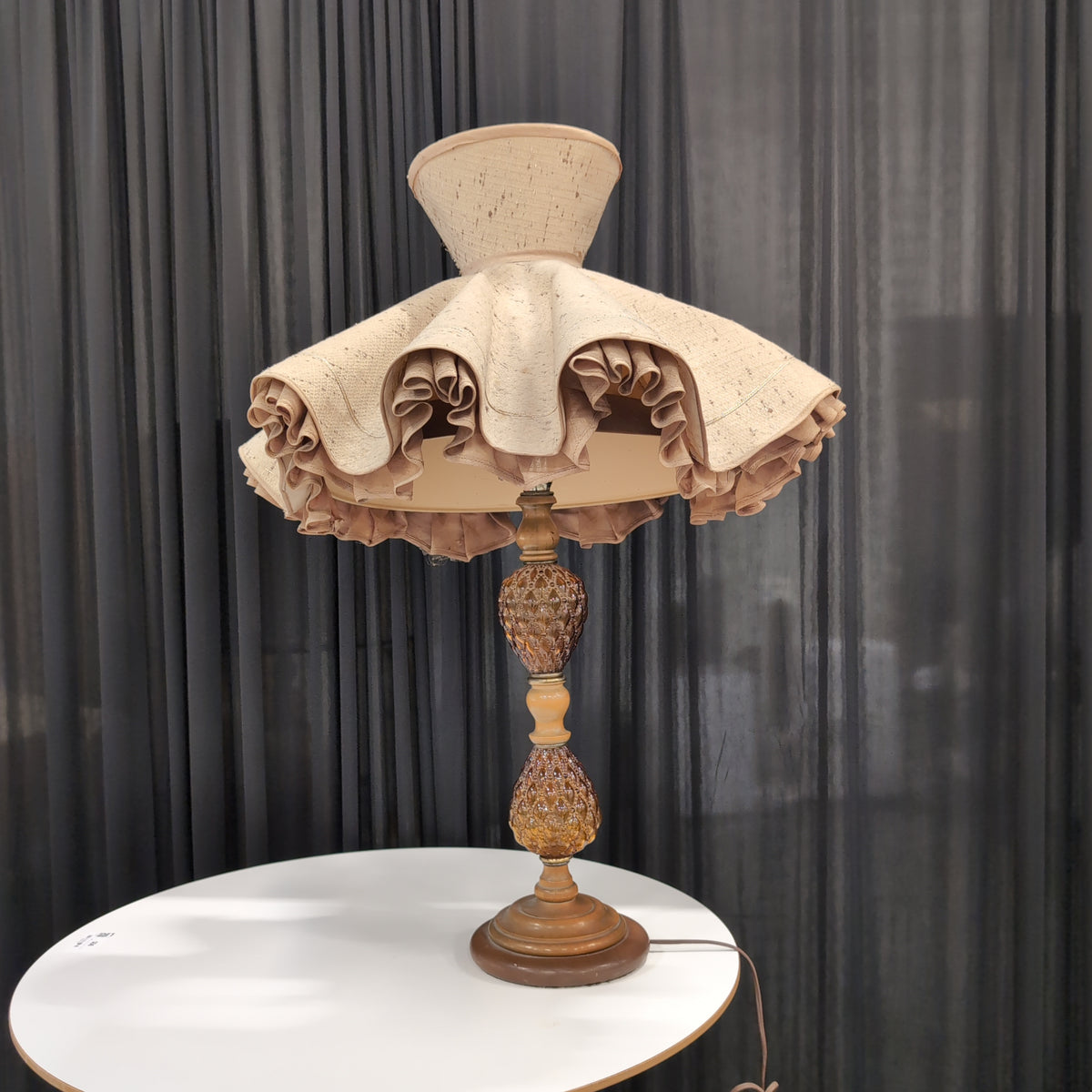 Amber Glass and Wood Decorative Table Lamp