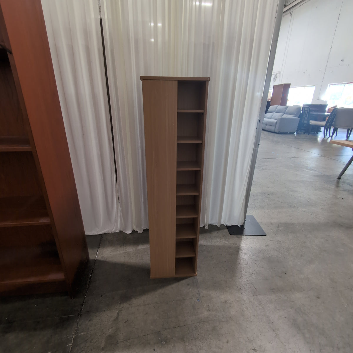 Light Wood Narrow Bookcase with Angled Shelves