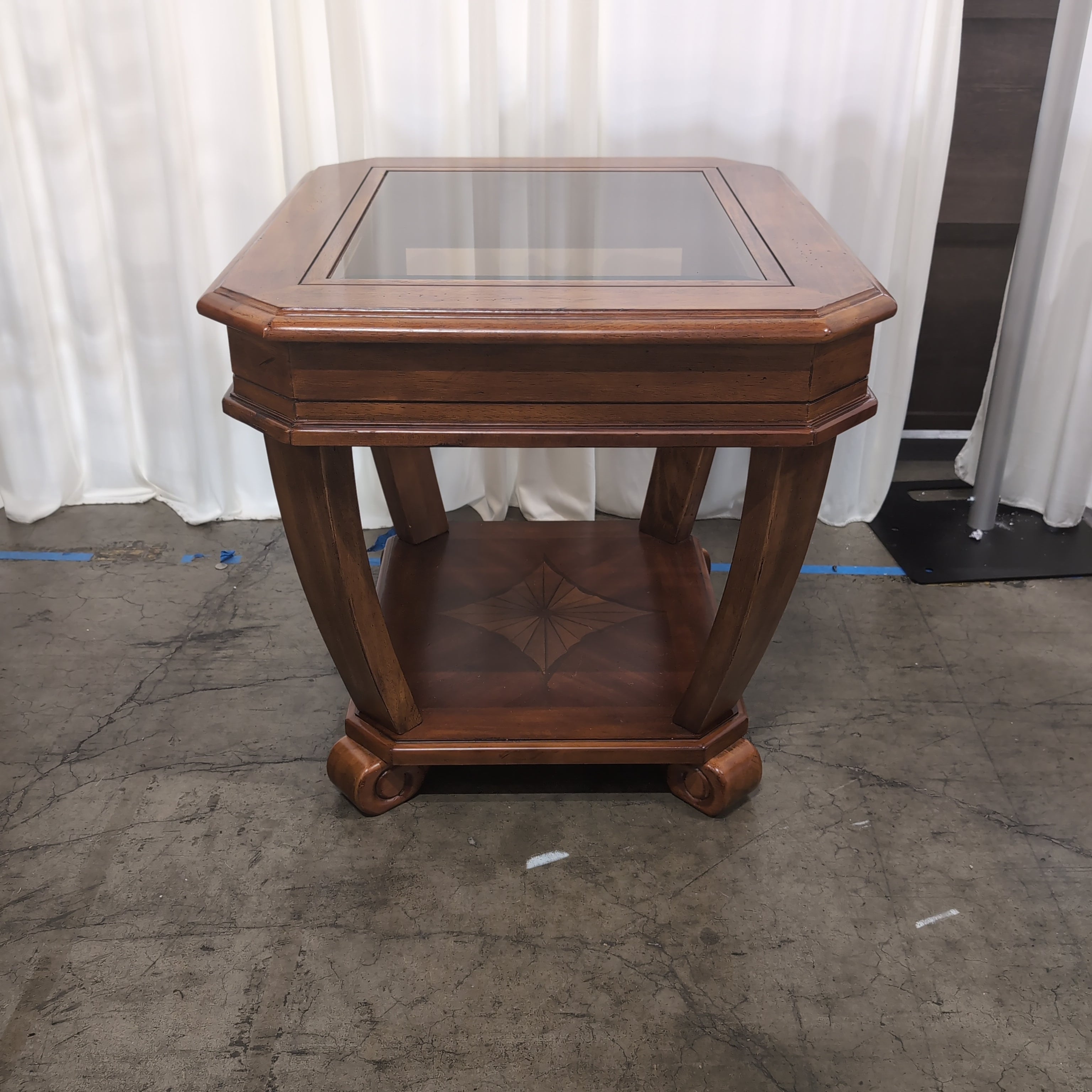 Traditional Octagonal Wood End Table with Glass Top
