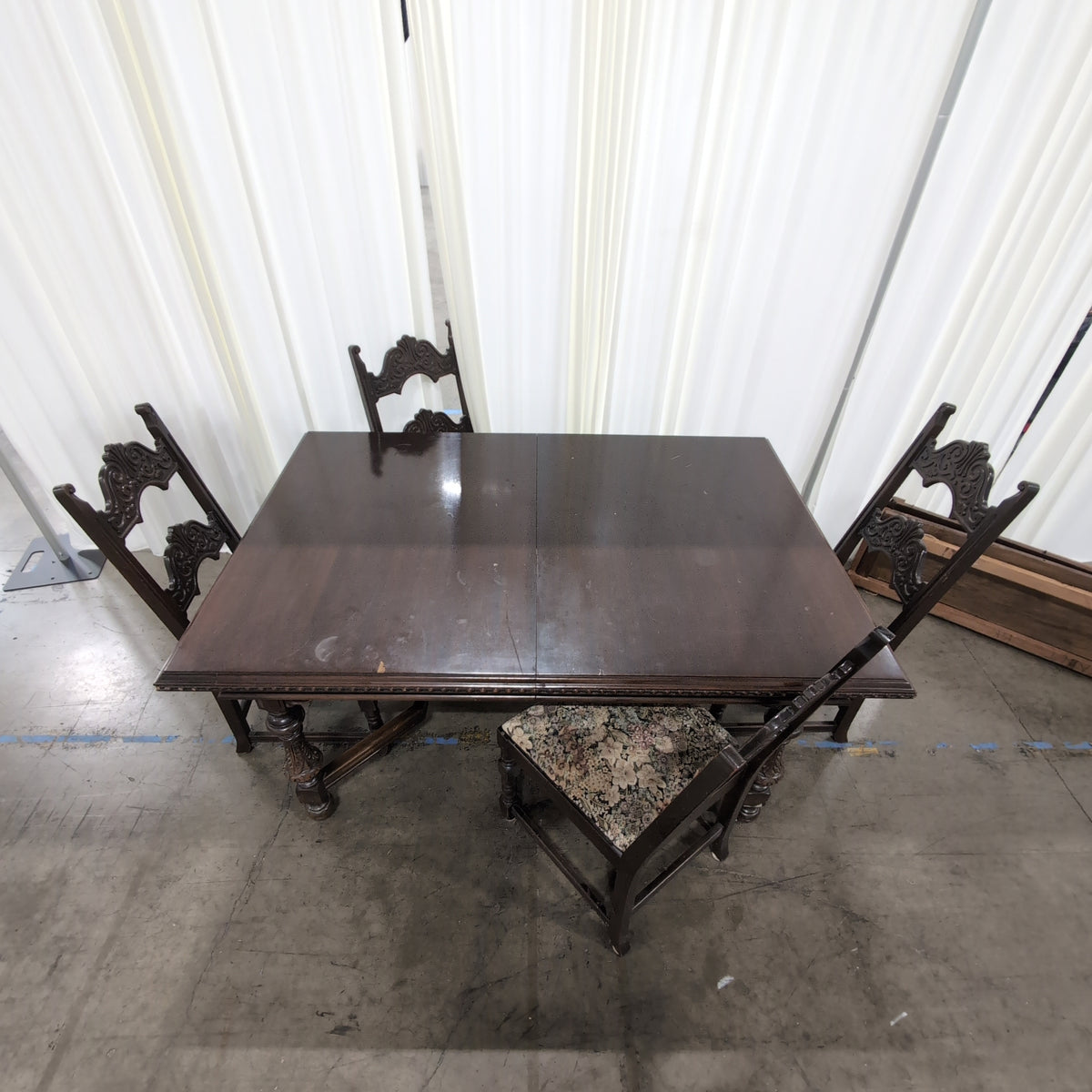 Traditional Dark Wood Dining Table with Upholstered Chairs