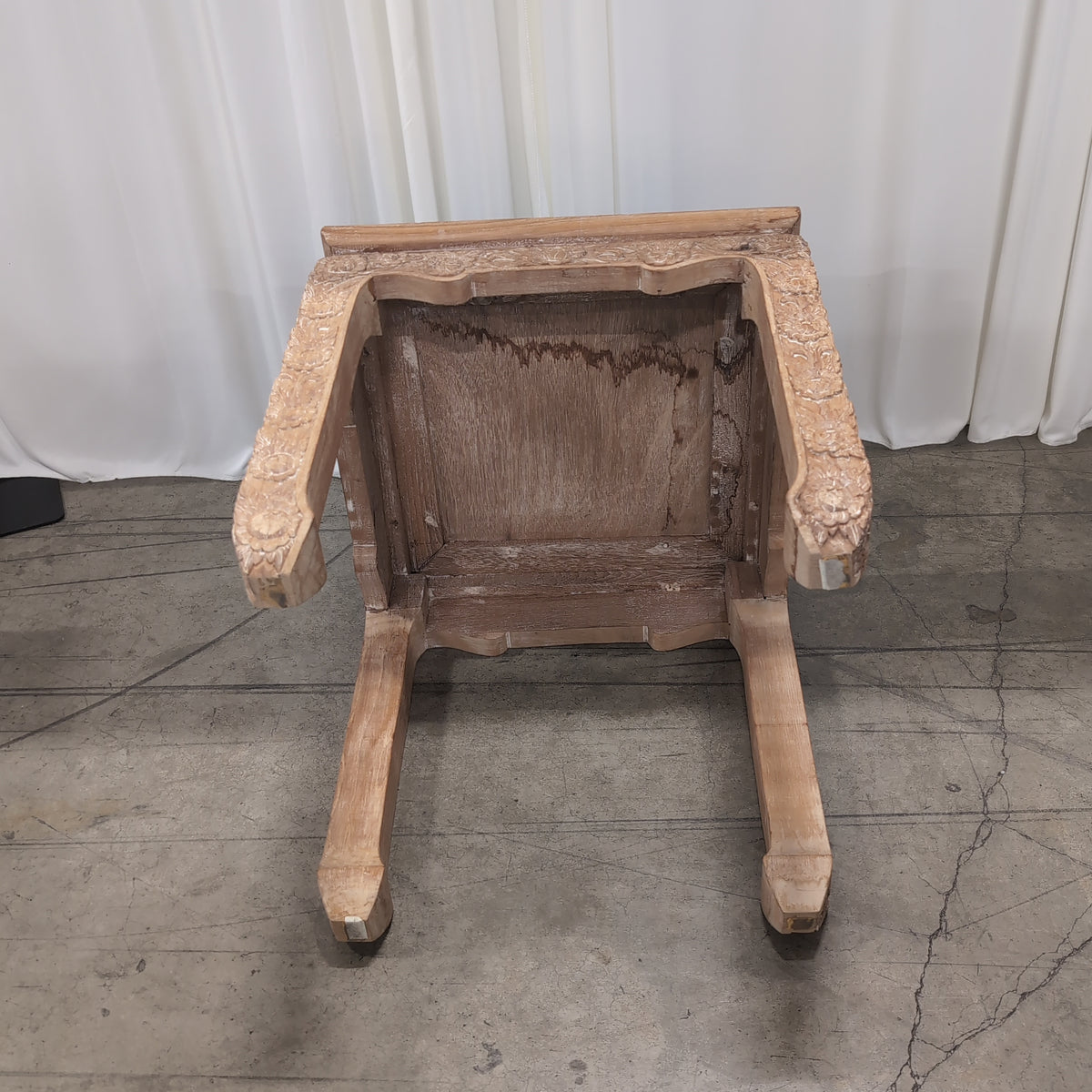 Ornate Carved Light Wood Square End Table