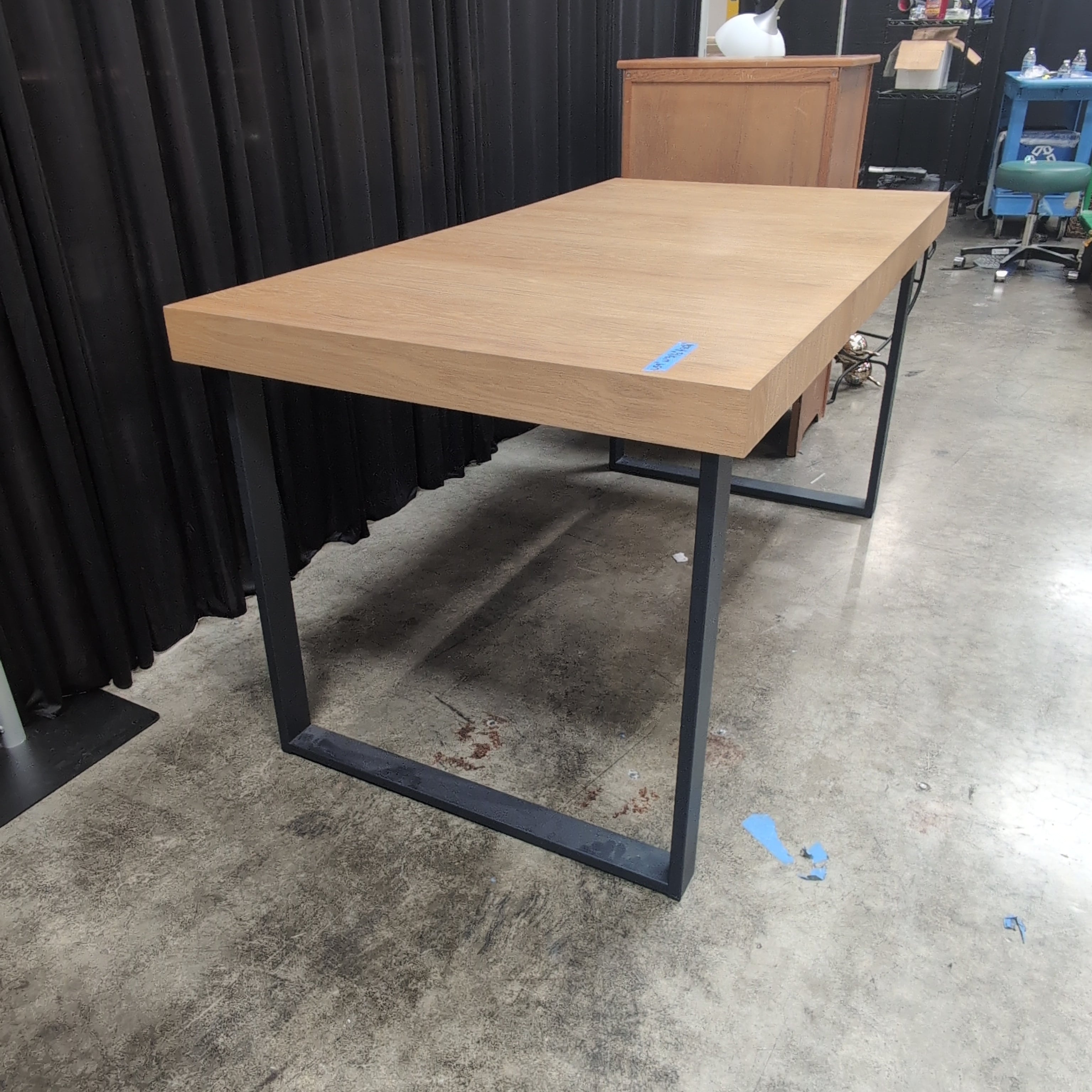 Modern Natural Wood Tone Console Table with Dark Metal Legs