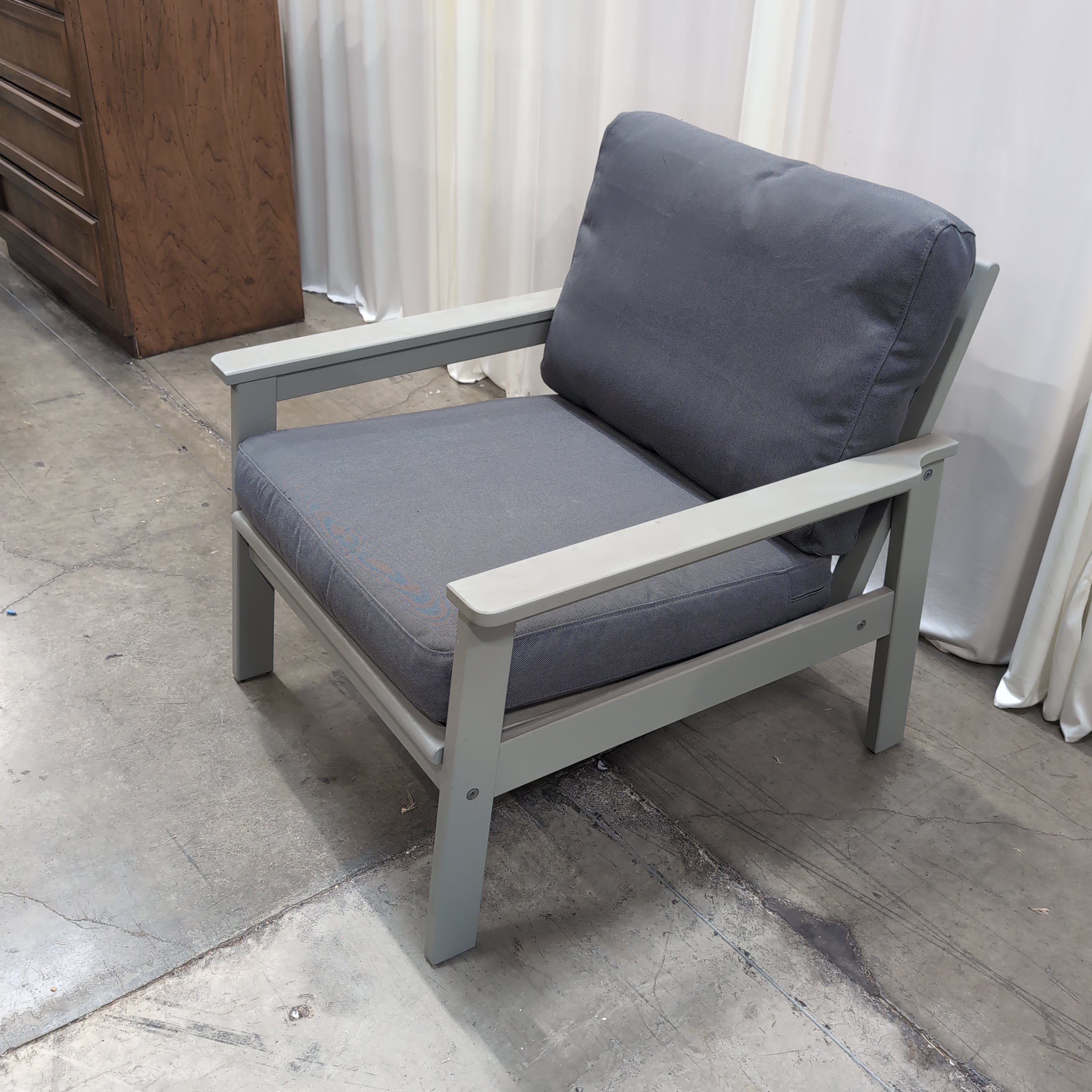 Modern Light Wood Armchair with Grey Cushions