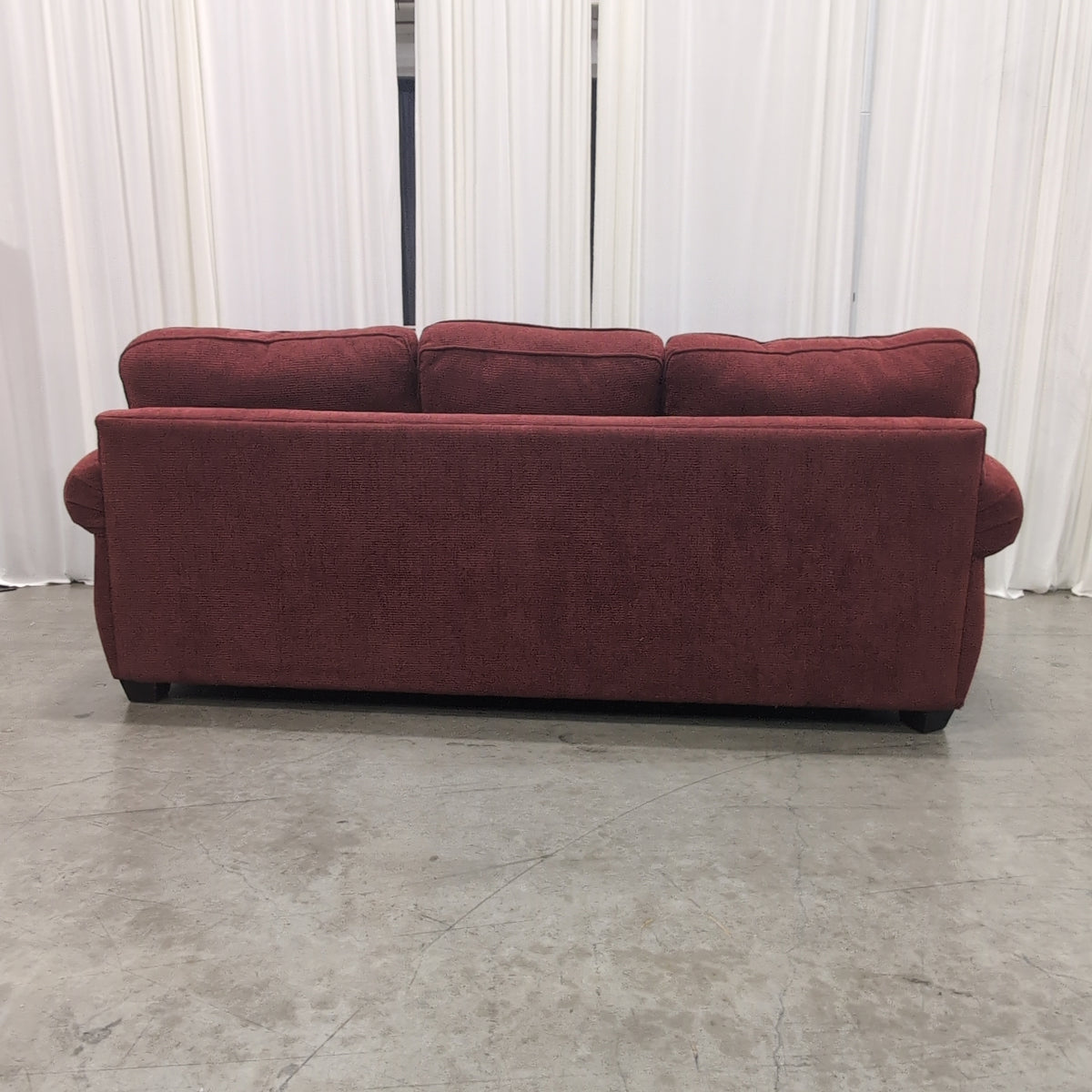 Deep Red Three-Seat Couch in Textured Fabric