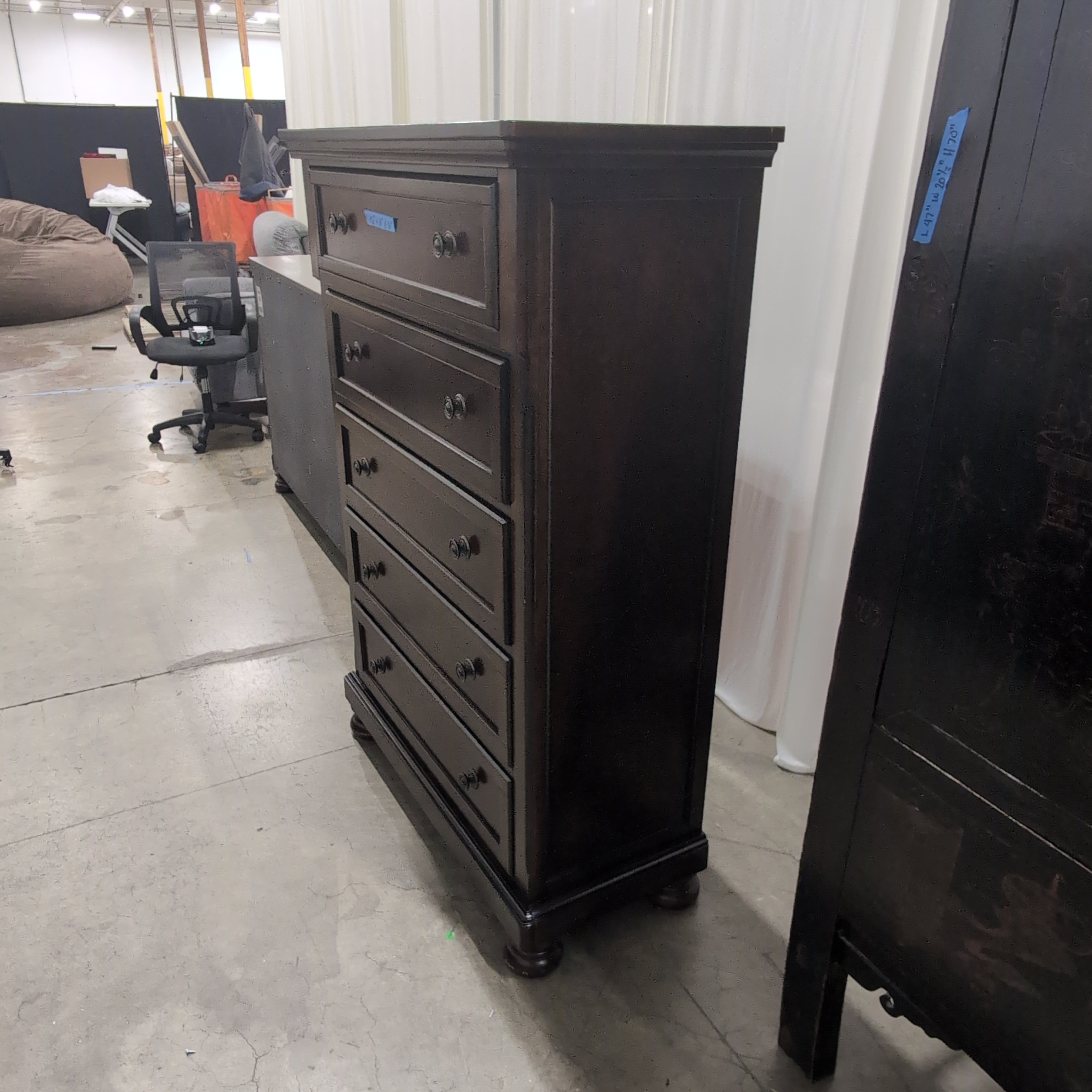 Traditional Dark Wood Five-Drawer Dresser