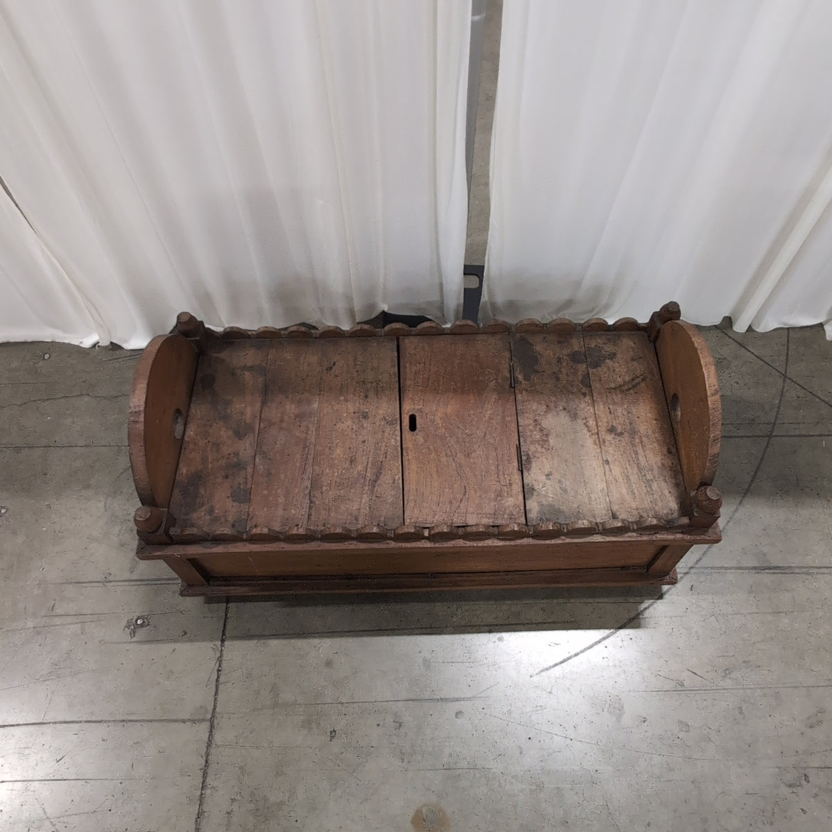 Rustic Carved Wood End Table with Sunburst Top