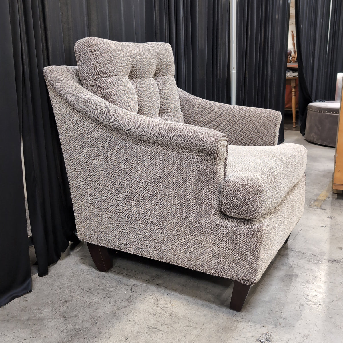 Tufted Beige Diamond Pattern Armchair