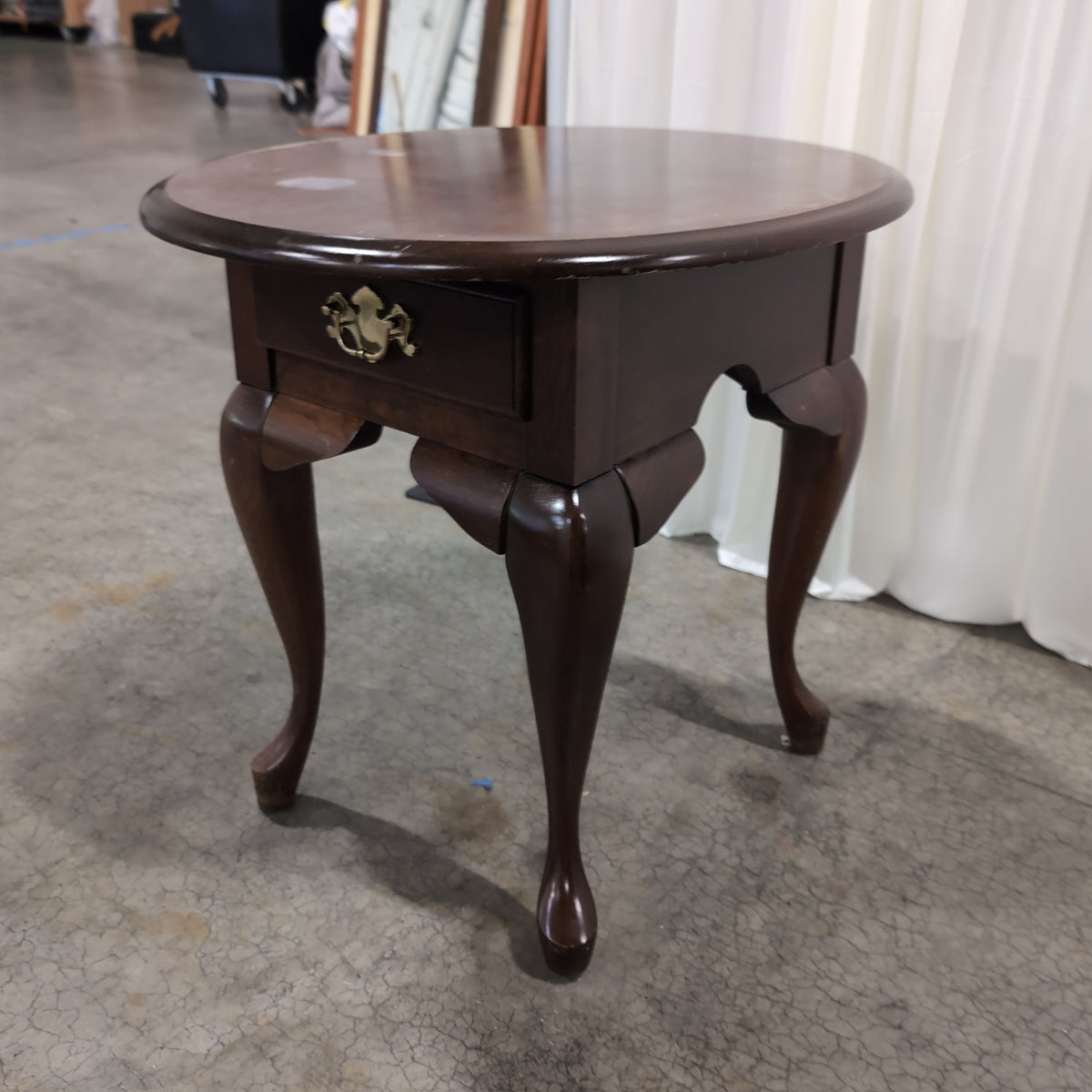 Dark Hardwood Queen Anne Style End Table with Ornate Hardware