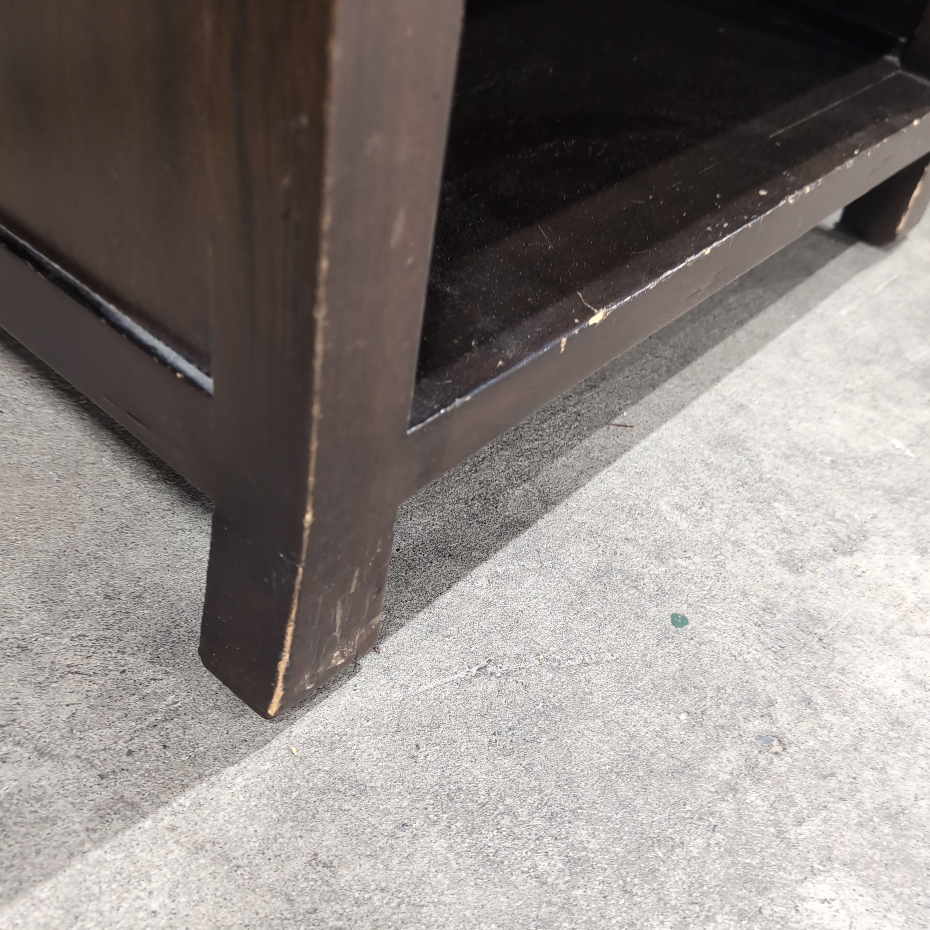 Dark Wood Nightstand with Carved Drawer Front