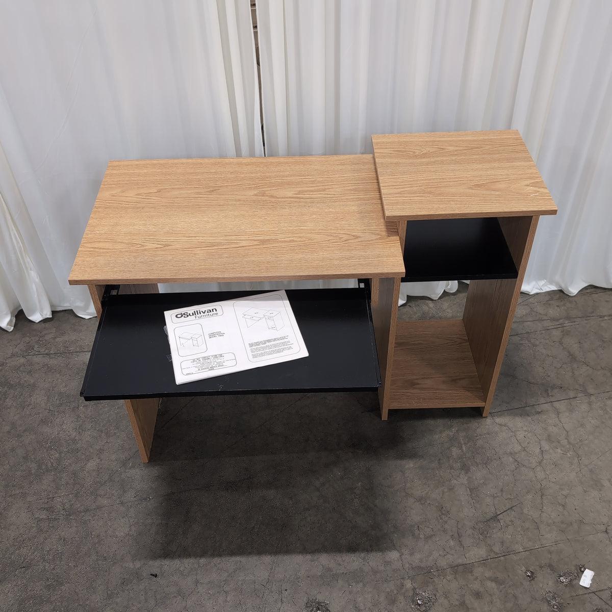Light Wood L-Shaped Desk with Storage Shelves