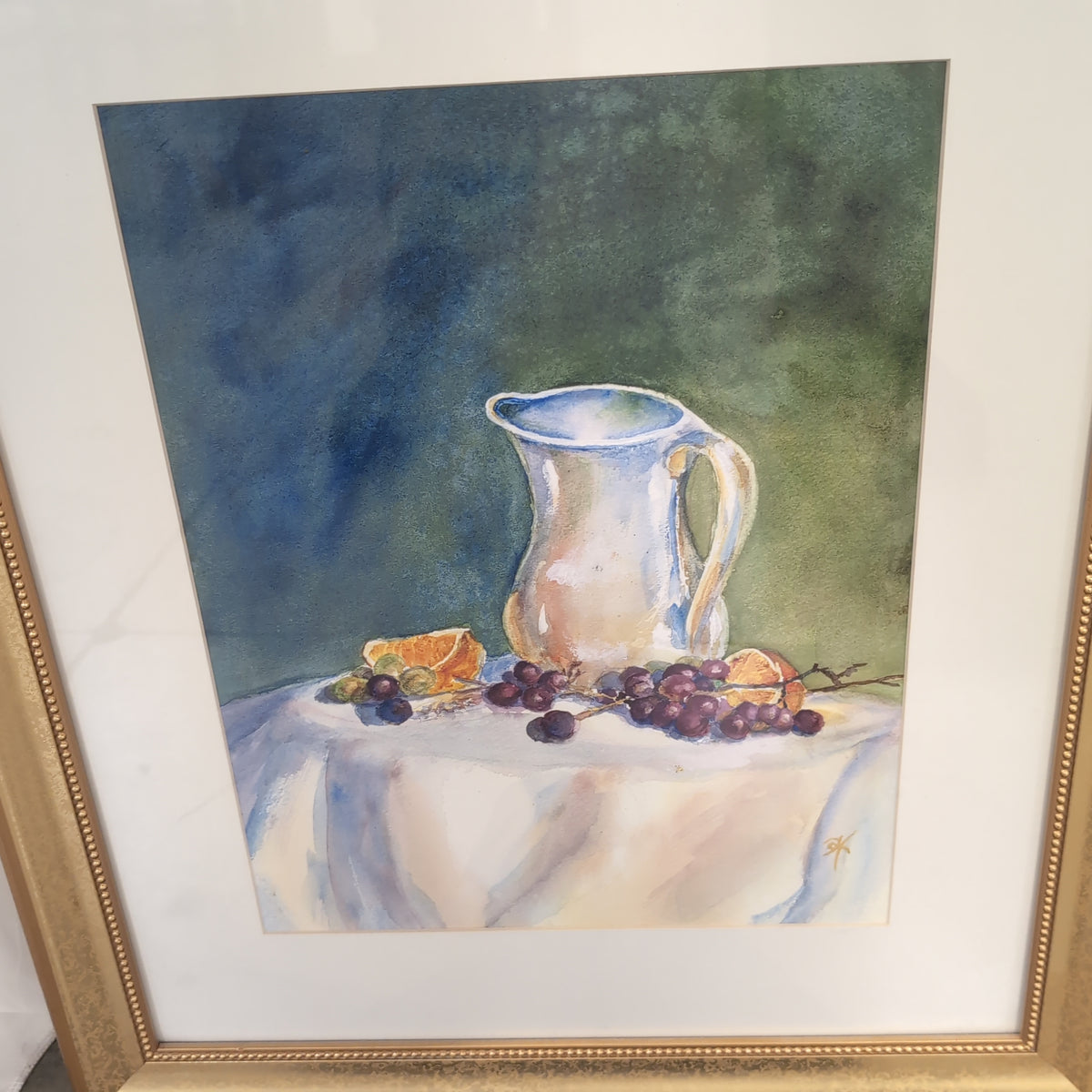 Still Life Watercolor Painting in Gold Frame