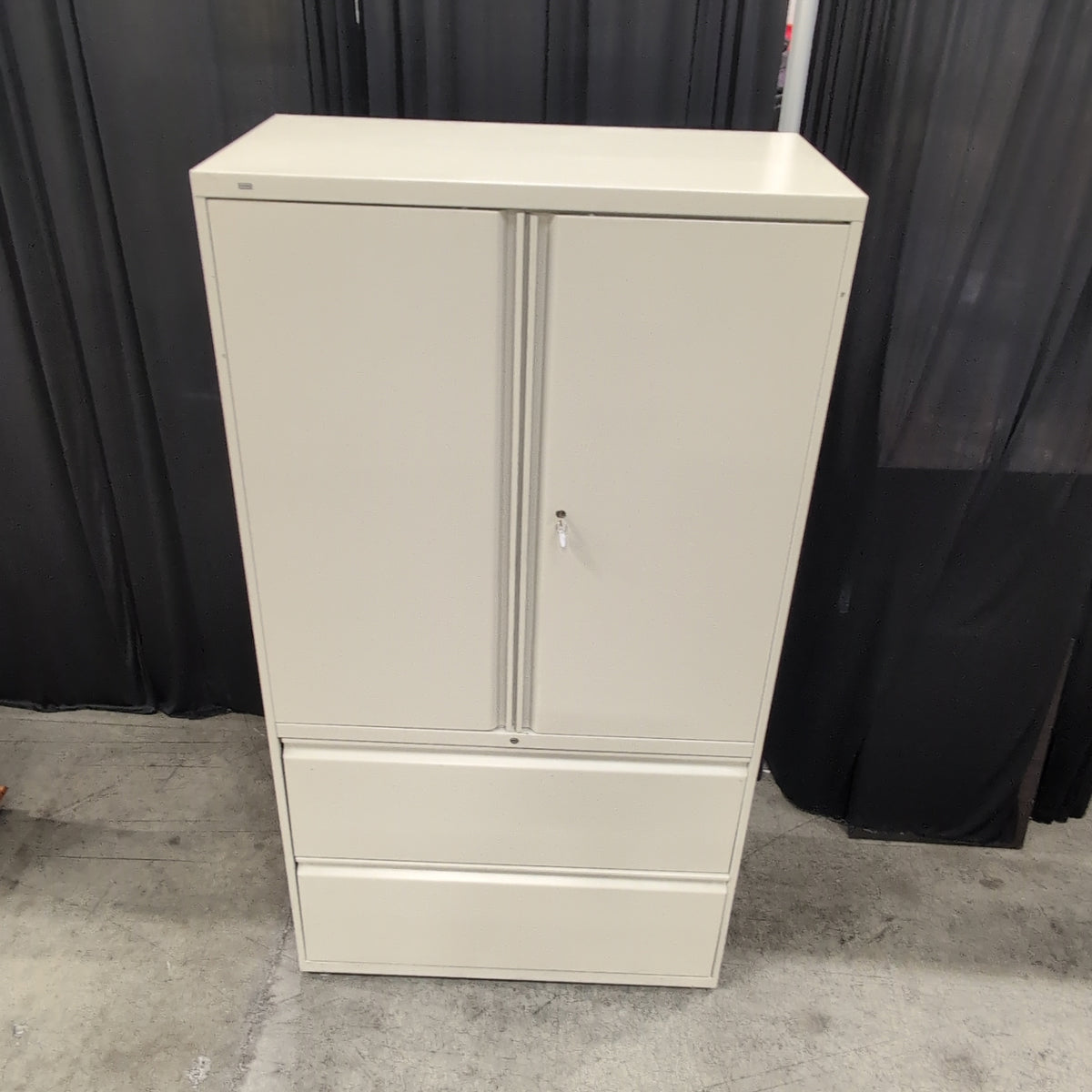 Light Beige Metal Storage Cabinet with Sliding Doors