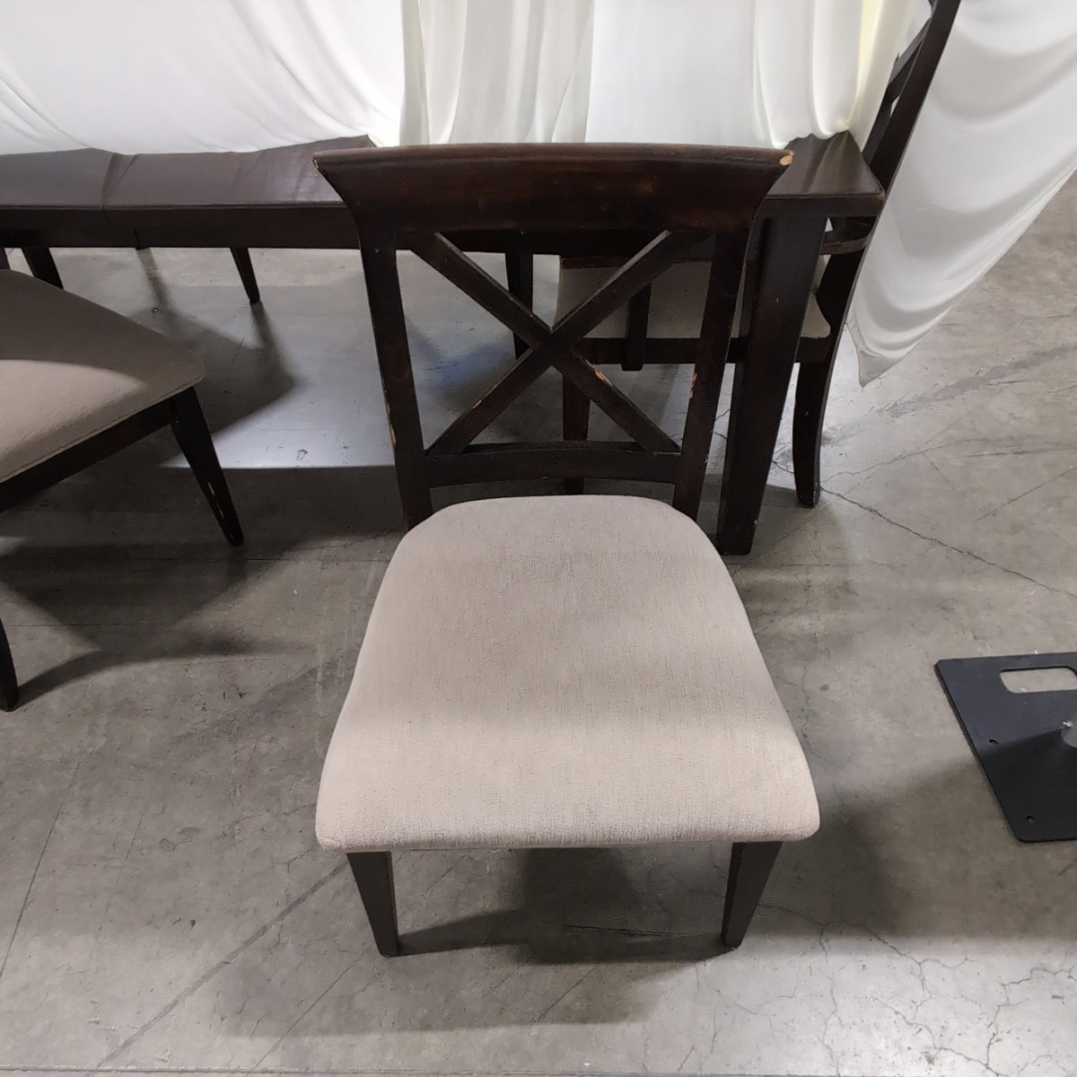 Dark Stained Wood Dining Table with Extension Mechanism