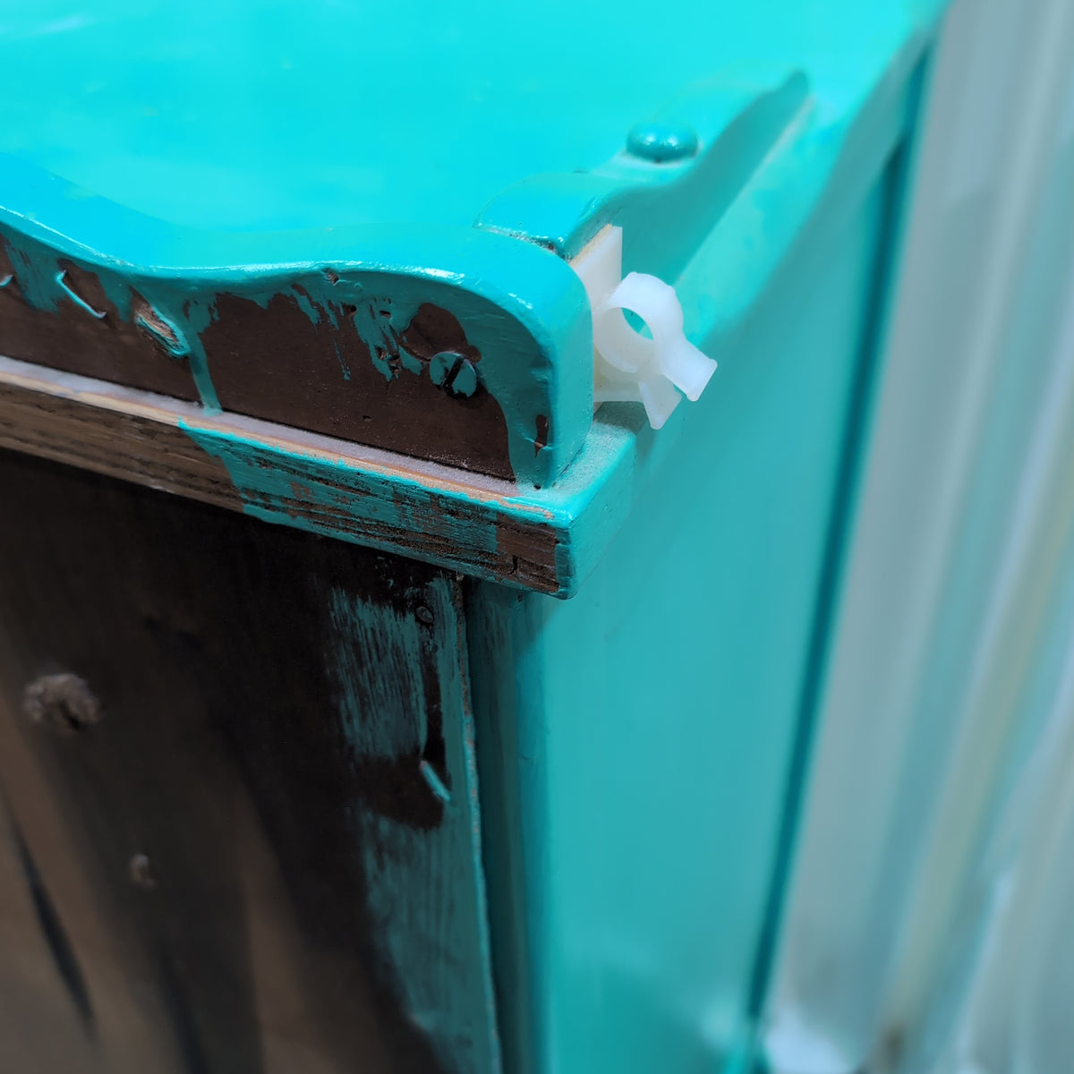Teal Painted Wood Dresser with Scalloped Top